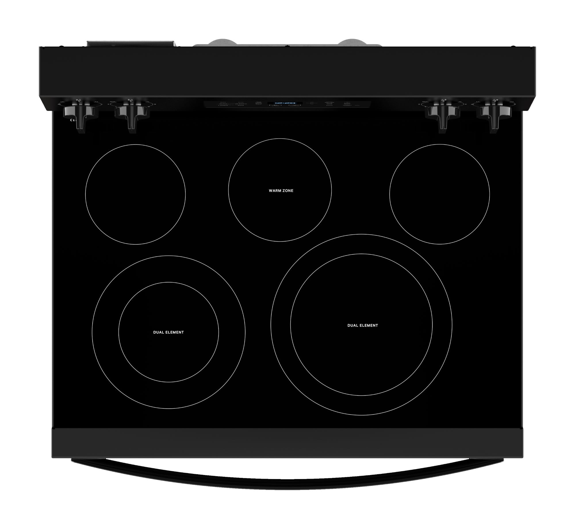 Tecnología de cocción al aire de Whirlpool, Estufa eléctrica independiente de 30 pulgadas con cubierta de vidrio, 5 quemadores, horno de convección de aire caliente de 5.3 pies cúbicos y freidora de aire (Negra) WFES5030RB