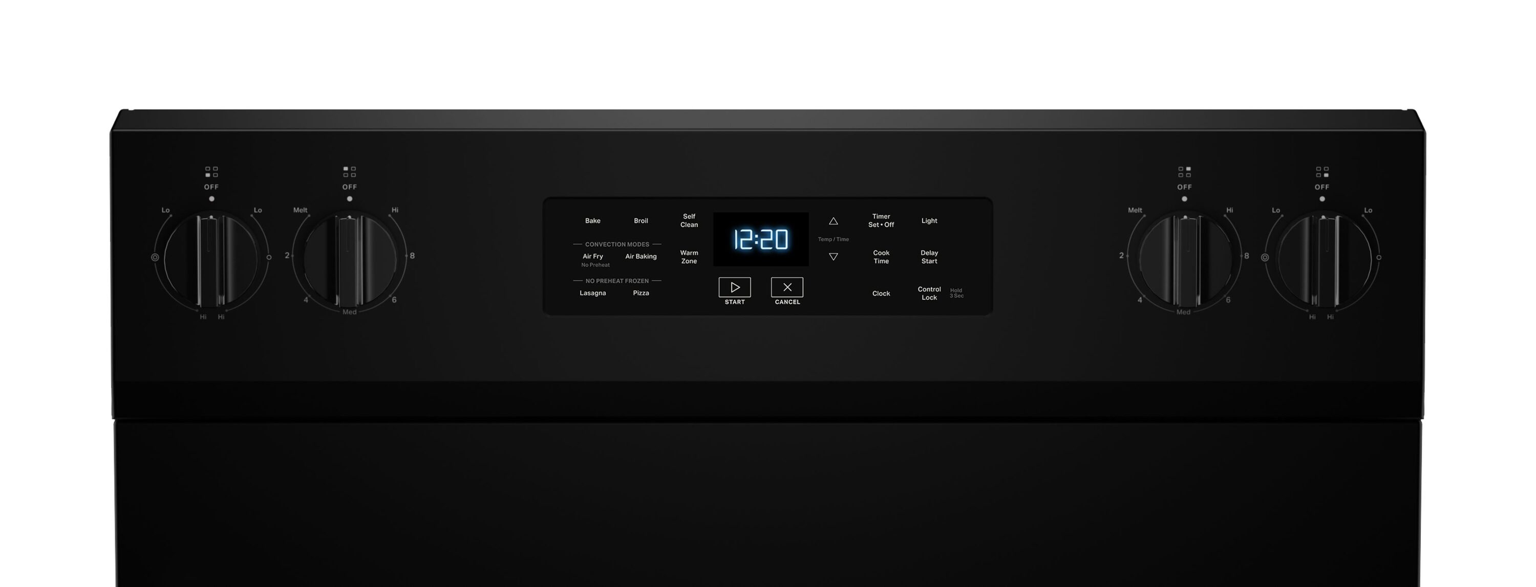 Tecnología de cocción al aire de Whirlpool, Estufa eléctrica independiente de 30 pulgadas con cubierta de vidrio, 5 quemadores, horno de convección de aire caliente de 5.3 pies cúbicos y freidora de aire (Negra) WFES5030RB