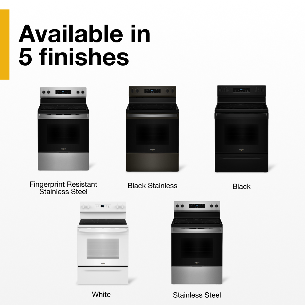 Estufa eléctrica independiente de 5 quemadores y 5.3 pies cúbicos con cubierta de vidrio de 30 pulgadas de Whirlpool (negro acero inoxidable) WFES3330RV