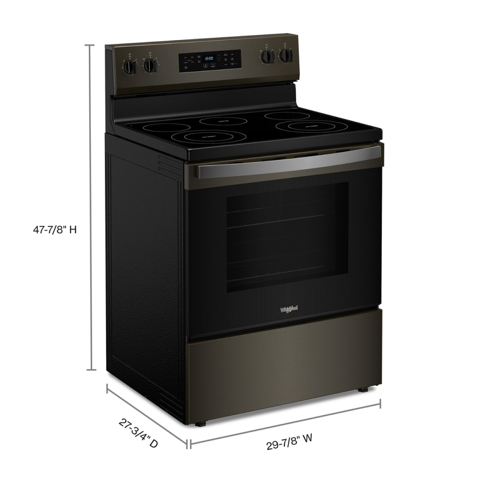 Estufa eléctrica independiente de 5 quemadores y 5.3 pies cúbicos con cubierta de vidrio de 30 pulgadas de Whirlpool (negro acero inoxidable) WFES3330RV