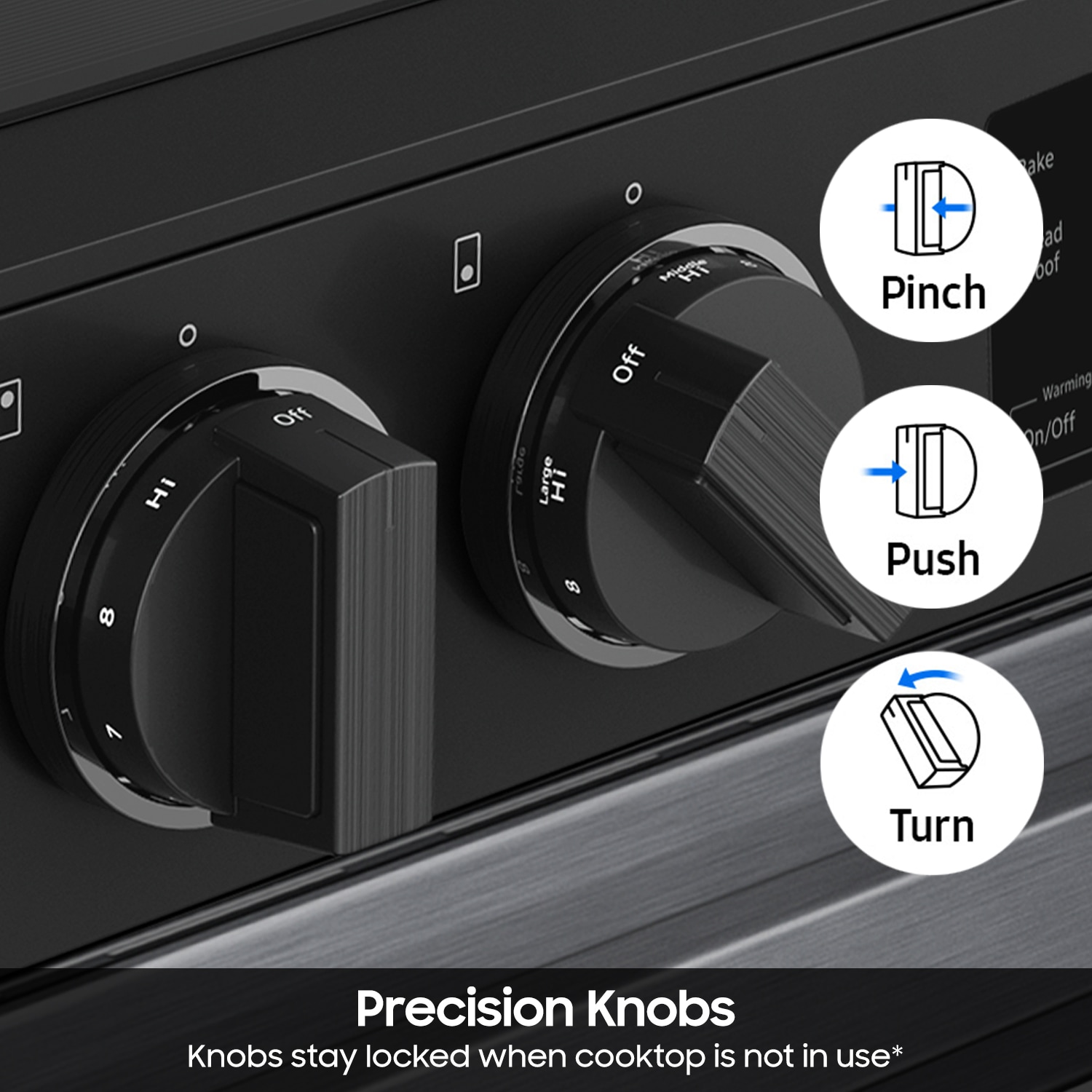 Estufa eléctrica deslizable Samsung Bespoke de 30 pulgadas con 5 quemadores en la cubierta de vidrio y horno de 6.3 pies cúbicos (Acero inoxidable) NSE6DG8100SR