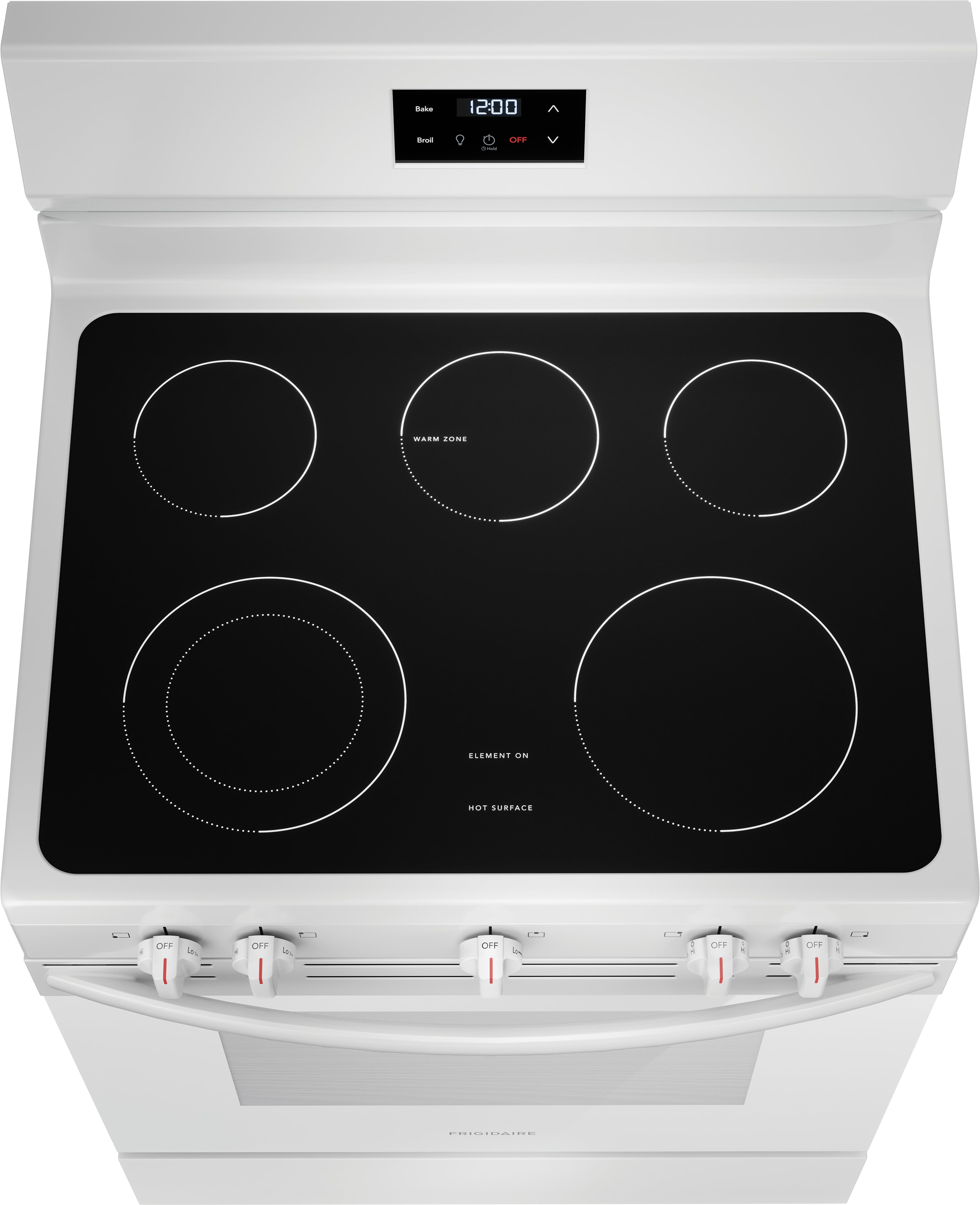 Estufa Eléctrica de Piso con 5 Quemadores y 5.3 pies cúbicos - Frigidaire 30 pulgadas Encimera de Vidrio en Color Blanco