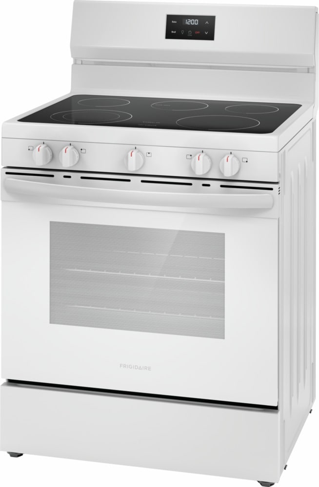 Estufa Eléctrica de Piso con 5 Quemadores y 5.3 pies cúbicos - Frigidaire 30 pulgadas Encimera de Vidrio en Color Blanco