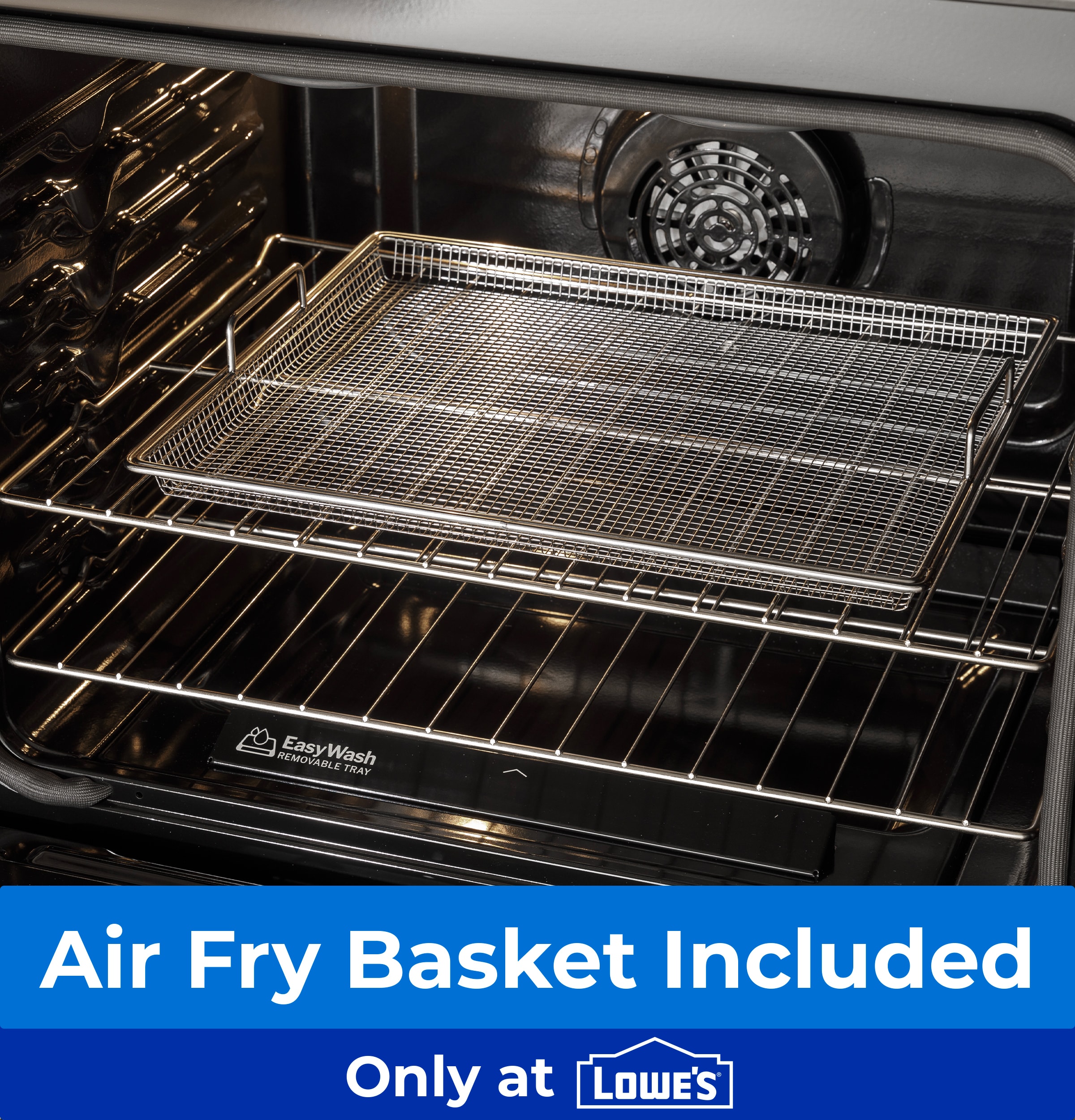 Charola para horno GE EasyWash de 30 pulgadas con cubierta de vidrio, 5 quemadores, horno de convección con freidora de aire de 5.3 pies cúbicos, estufa eléctrica deslizable (acero inoxidable resistente a huellas dactilares) GRS60LAVFS