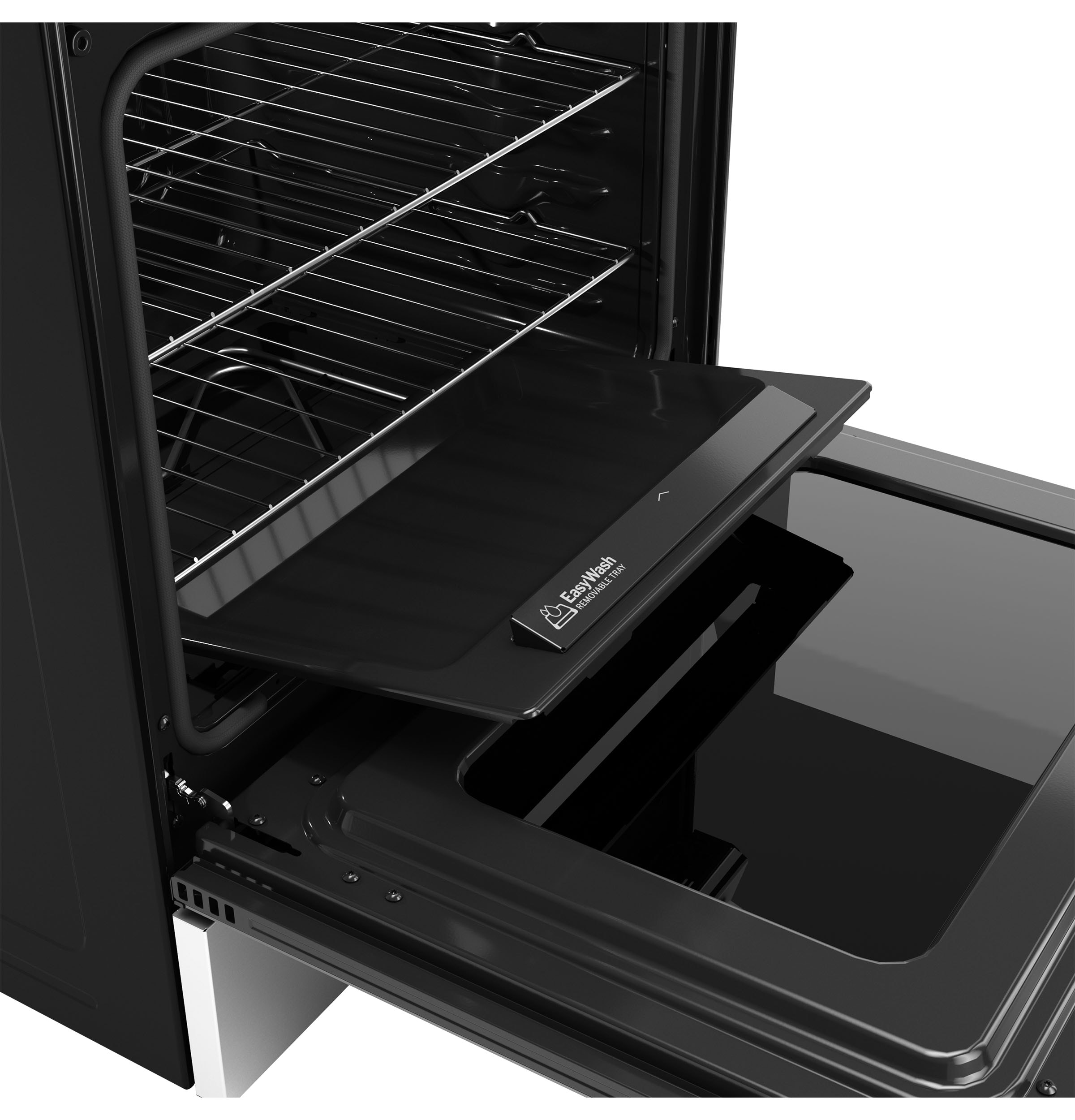 Charola para horno GE EasyWash de 30 pulgadas con cubierta de vidrio, 5 quemadores, horno de convección con freidora de aire de 5.3 pies cúbicos, estufa eléctrica deslizable (acero inoxidable resistente a huellas dactilares) GRS60LAVFS