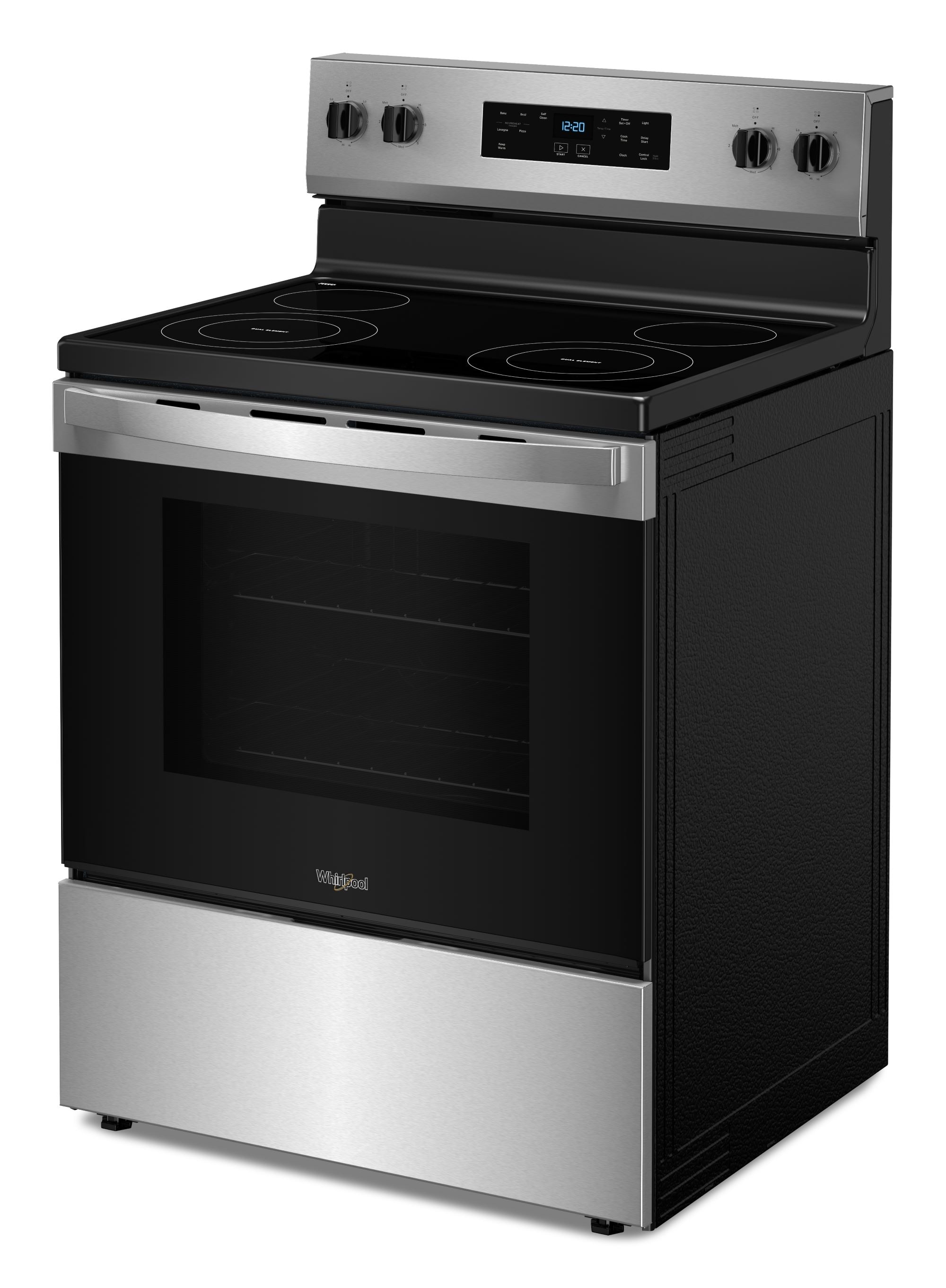 Estufa eléctrica independiente de vidrio de 30 pulgadas con 4 quemadores y horno de 5.3 pies cúbicos de acero inoxidable Whirlpool WFES3530RS