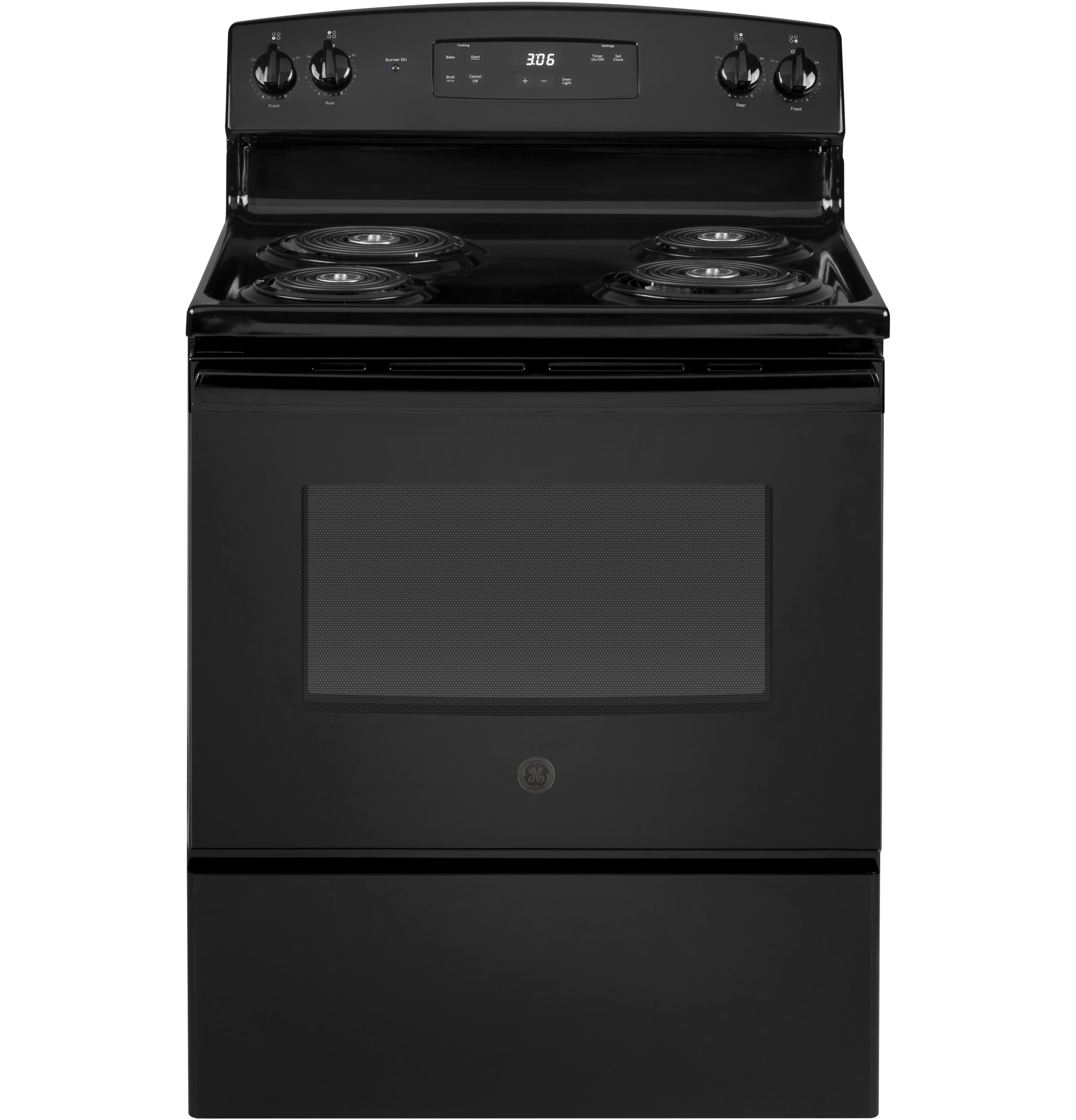 Estufa eléctrica independiente de 30 pulgadas con 4 quemadores y 5.0 pies cúbicos (Negra) JBS360DMBB