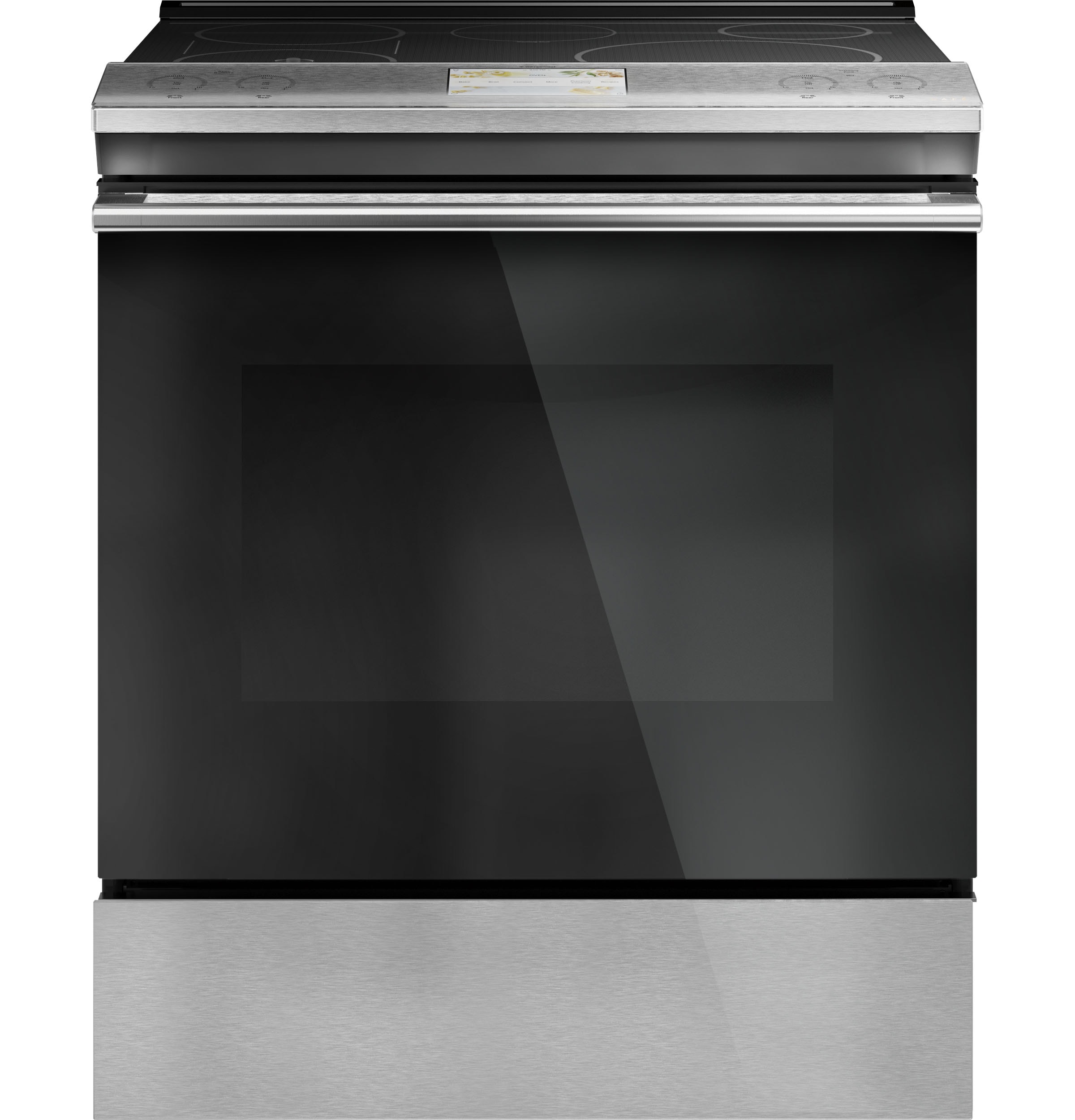 Estufa de Inducción Deslizable de Vidrio Moderno de 30 pulgadas con 5 quemadores, horno de convección de 5.7 pies cúbicos y 5.3 pies cúbicos (Vidrio Platino)