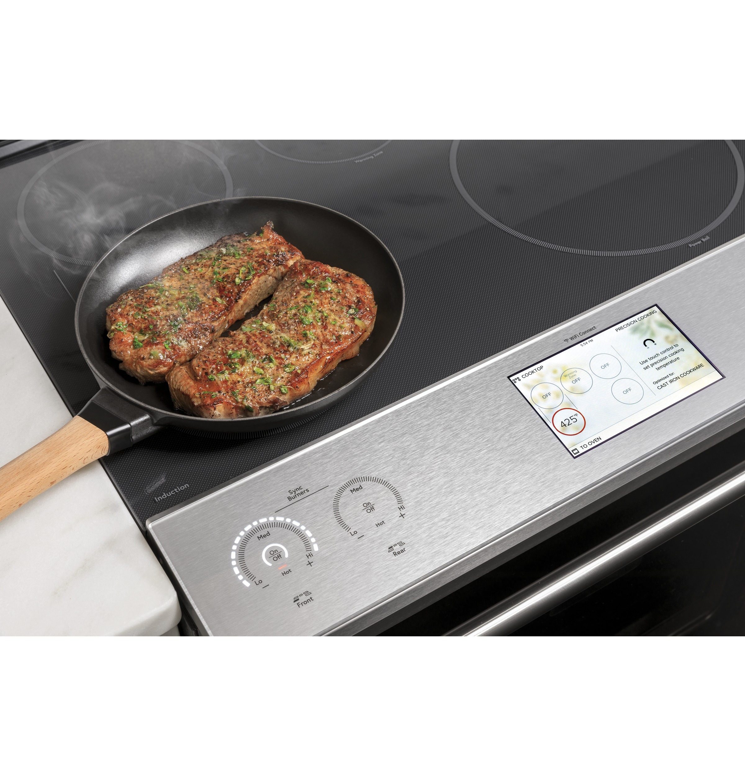 Estufa de Inducción Deslizable de Vidrio Moderno de 30 pulgadas con 5 quemadores, horno de convección de 5.7 pies cúbicos y 5.3 pies cúbicos (Vidrio Platino)