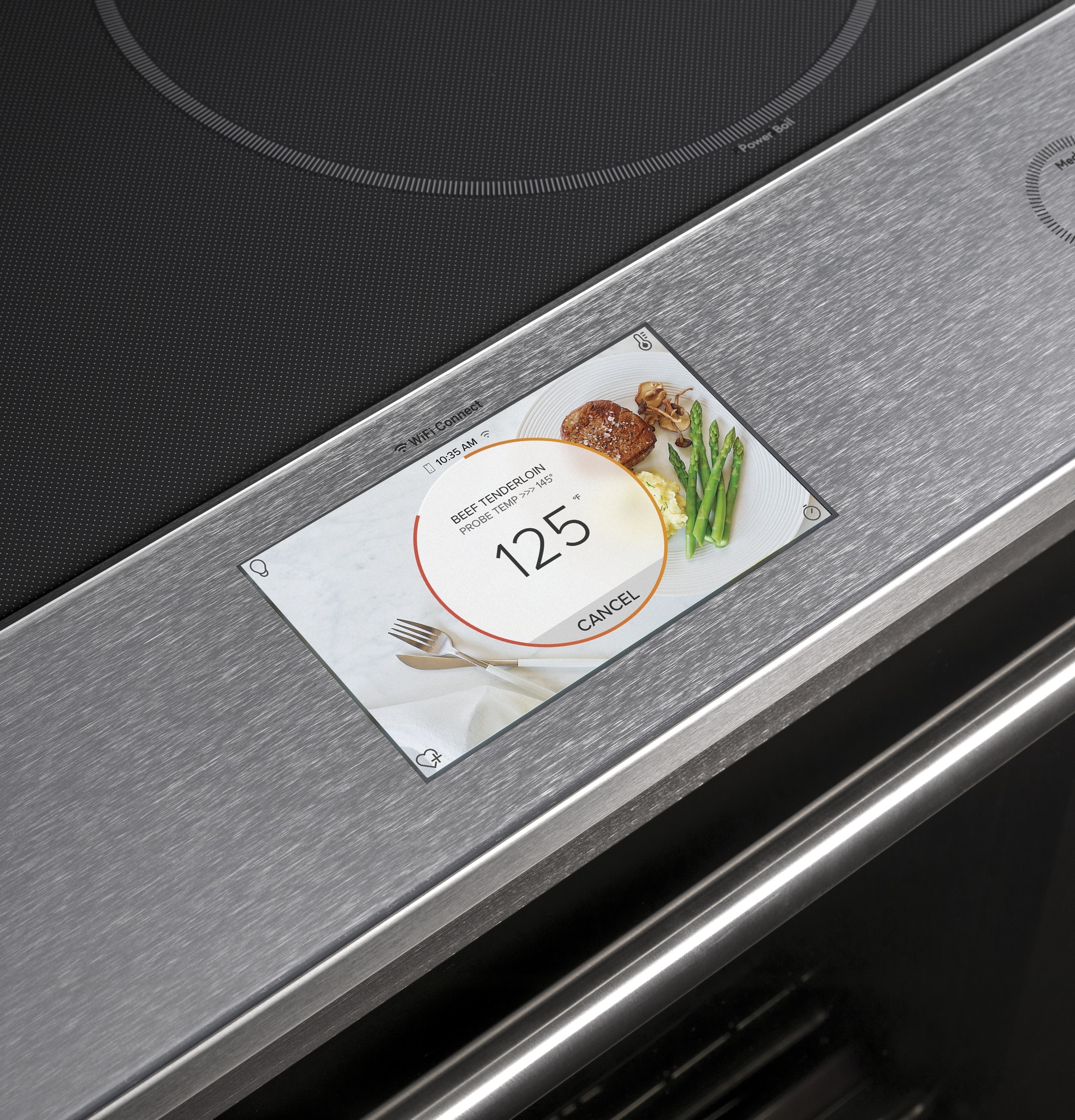 Estufa de Inducción Deslizable de Vidrio Moderno de 30 pulgadas con 5 quemadores, horno de convección de 5.7 pies cúbicos y 5.3 pies cúbicos (Vidrio Platino)