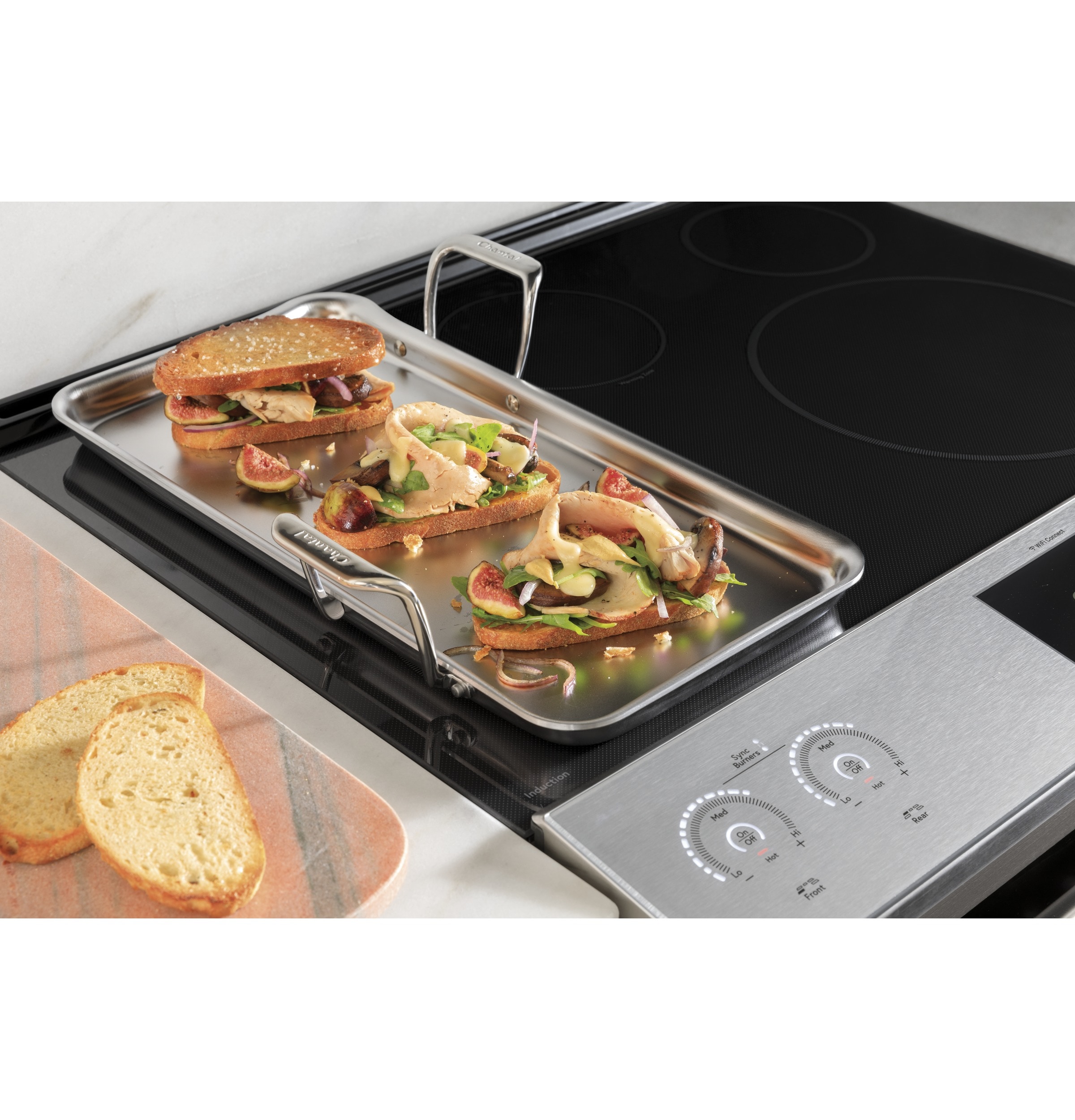 Estufa de Inducción Deslizable de Vidrio Moderno de 30 pulgadas con 5 quemadores, horno de convección de 5.7 pies cúbicos y 5.3 pies cúbicos (Vidrio Platino)