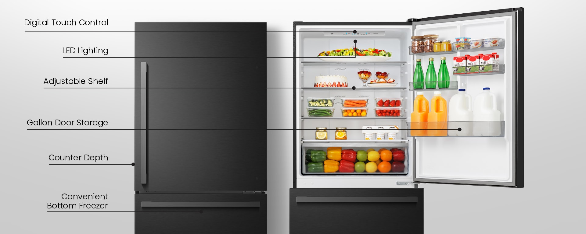 Refrigerador de Profundidad de Mostrador Hisense de 17.2 pies cúbicos con congelador inferior en acero negro metálico - Certificado ENERGY STAR HRB171N6ABE