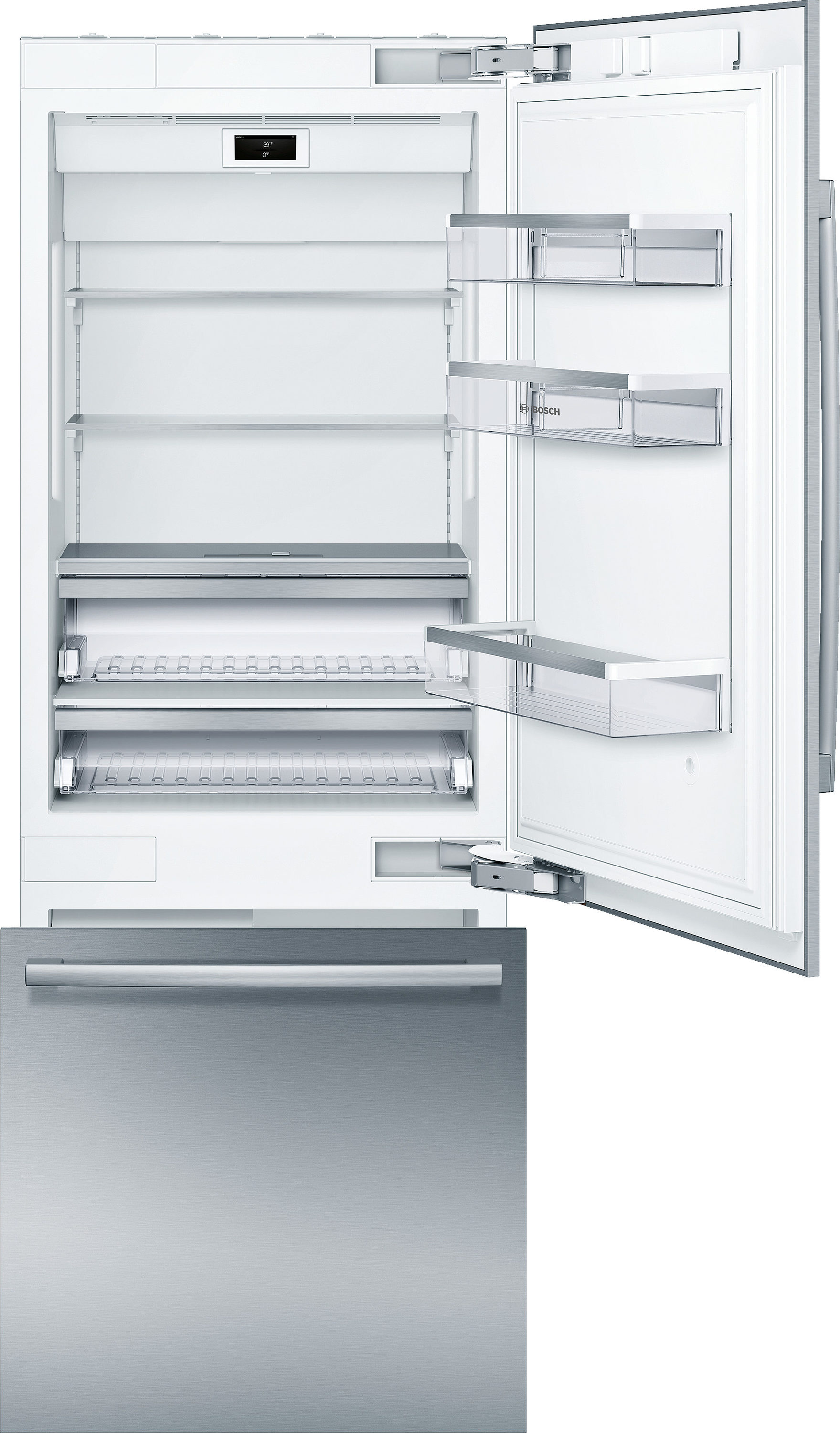 Refrigerador empotrado de fondo congelador de acero inoxidable de la Serie Bosch Benchmark de 16 pies cúbicos con máquina de hielo (Certificado ENERGY STAR) B30BB935SS