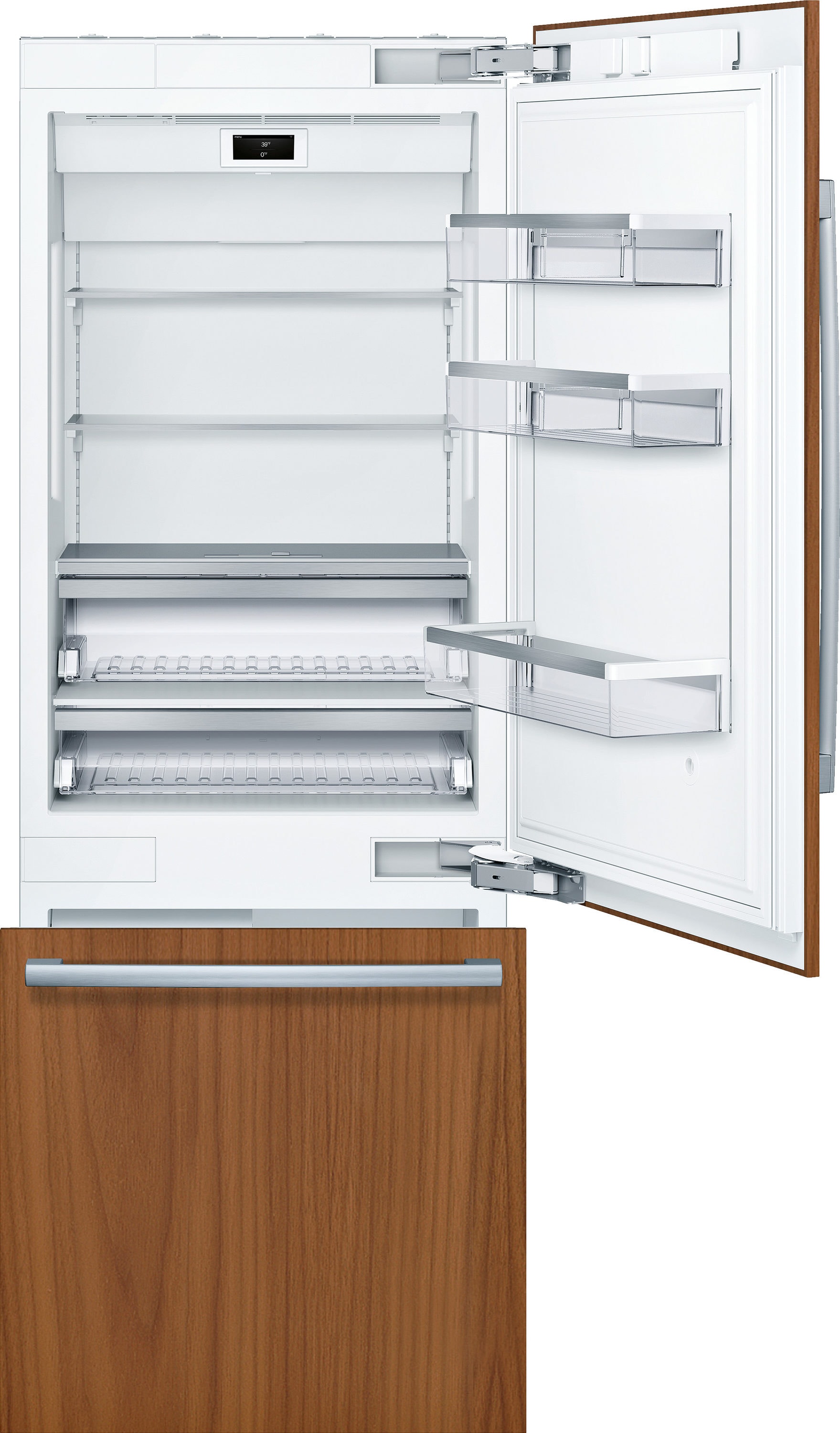 Refrigerador empotrado de profundidad de mostrador de 16 pies cúbicos de la serie Bosch Benchmark con congelador inferior y fabricador de hielo (Multi) certificado ENERGY STAR B30IB905SP