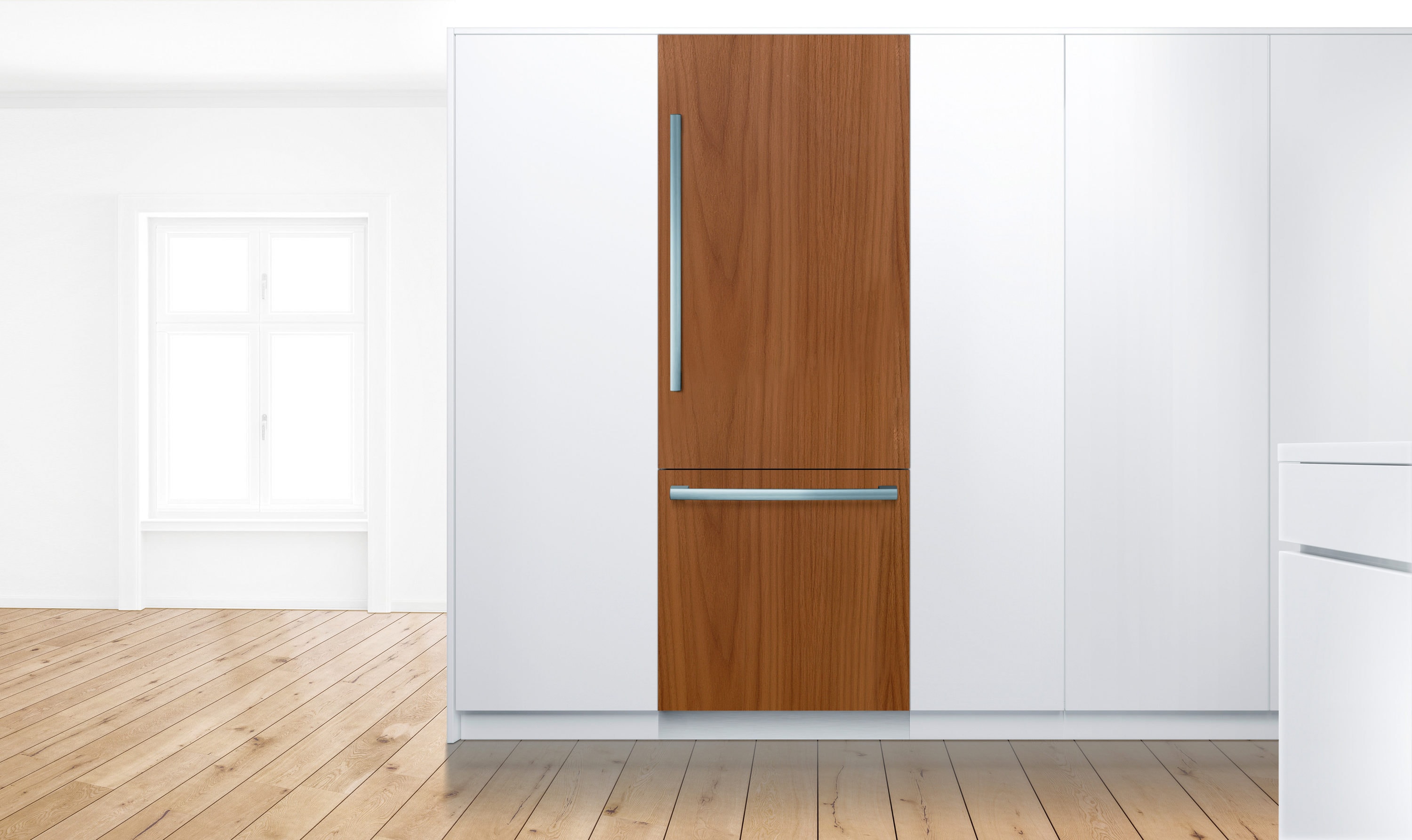 Refrigerador empotrado de profundidad de mostrador de 16 pies cúbicos de la serie Bosch Benchmark con congelador inferior y fabricador de hielo (Multi) certificado ENERGY STAR B30IB905SP