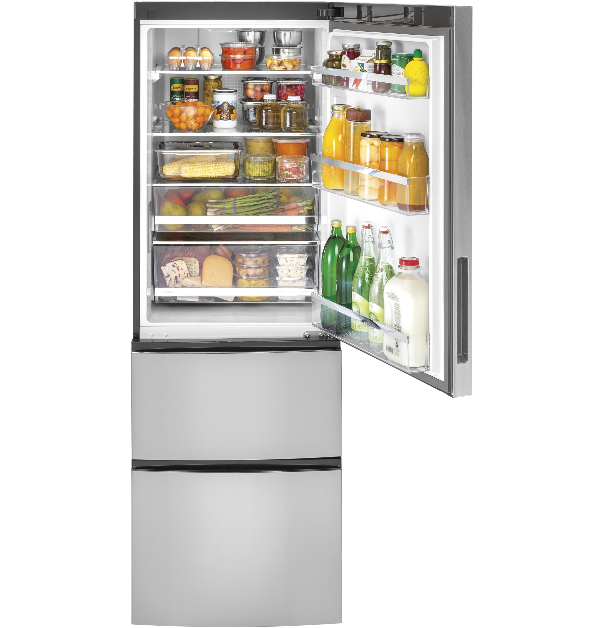 Refrigerador de fondo congelador GE de 11.9 pies cúbicos, con opción de fabricador de hielo (se vende por separado) en acero inoxidable certificado ENERGY STAR GLE12HSPSS