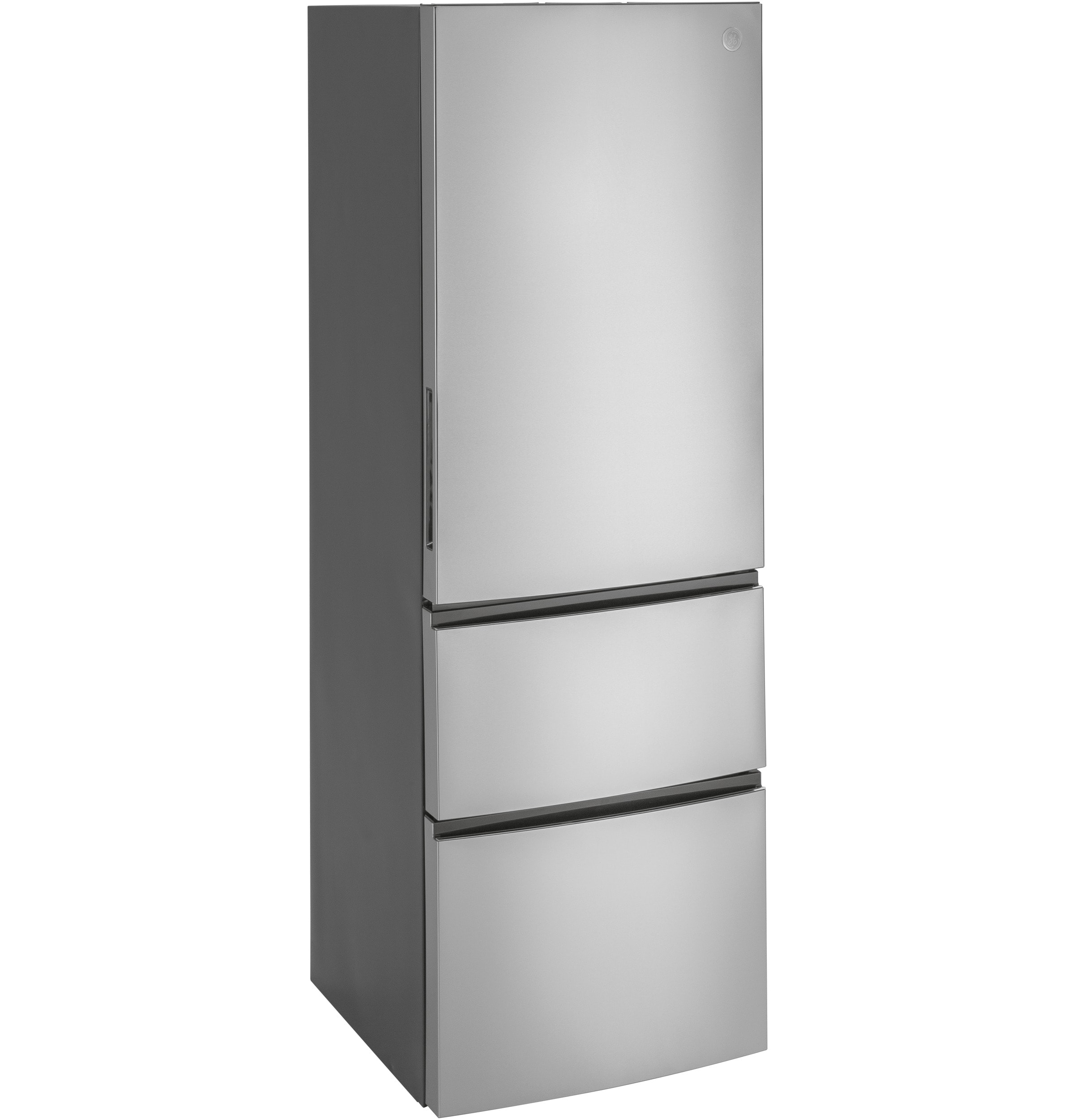 Refrigerador de fondo congelador GE de 11.9 pies cúbicos, con opción de fabricador de hielo (se vende por separado) en acero inoxidable certificado ENERGY STAR GLE12HSPSS