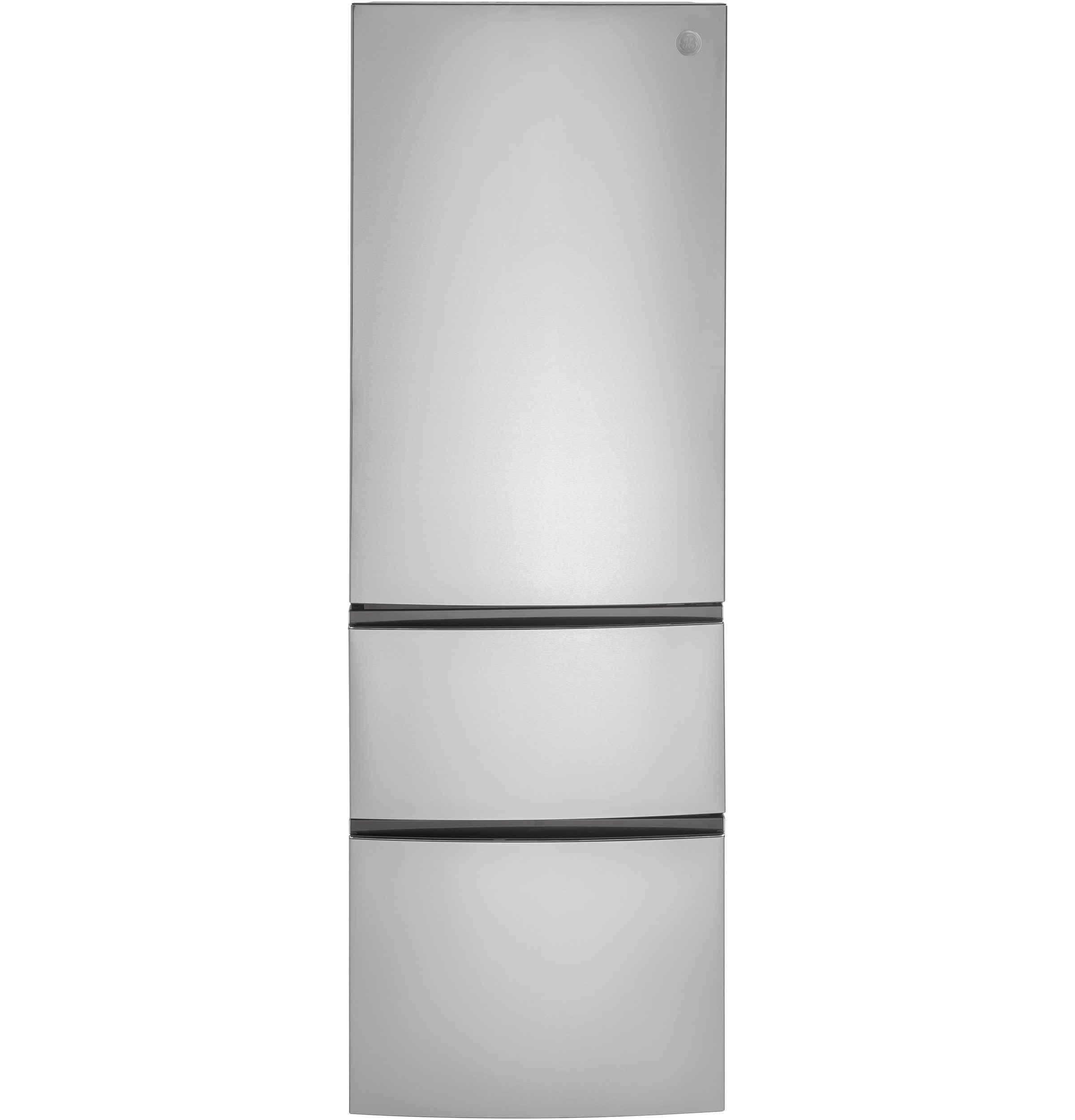 Refrigerador de fondo congelador GE de 11.9 pies cúbicos, con opción de fabricador de hielo (se vende por separado) en acero inoxidable certificado ENERGY STAR GLE12HSPSS