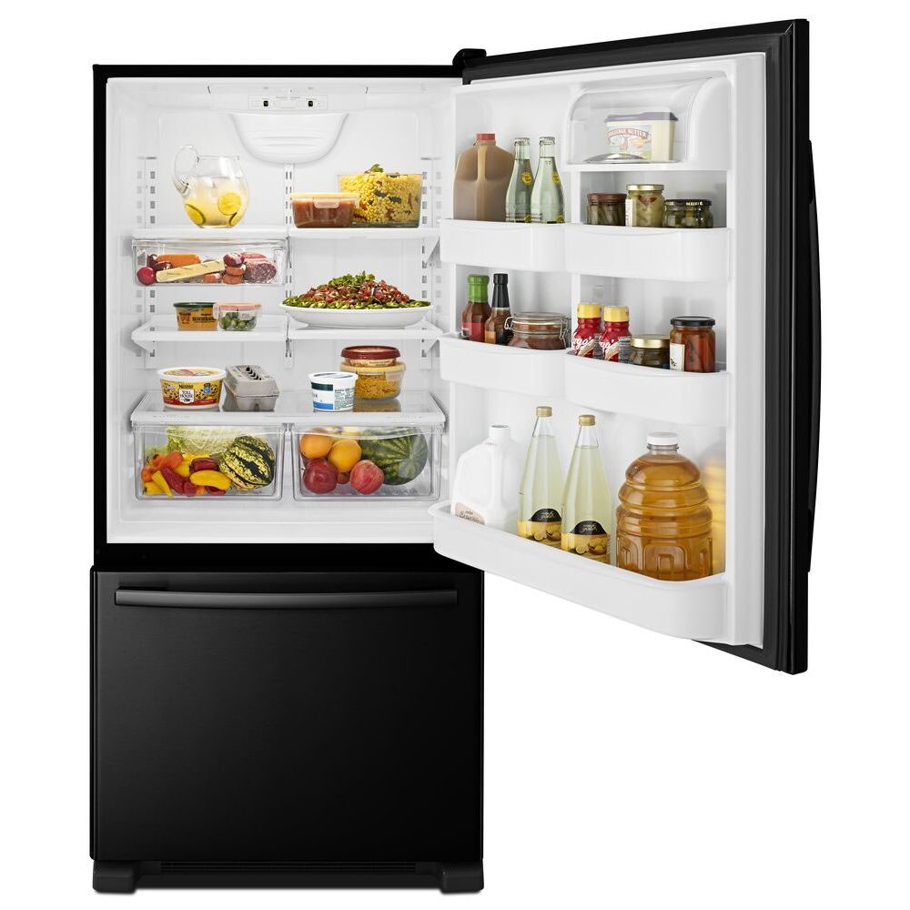 Refrigerador con congelador inferior de profundidad estándar de 22.1 pies cúbicos Amana con opción de fabricador de hielo (se vende por separado) (Negro) ABB2224BRB