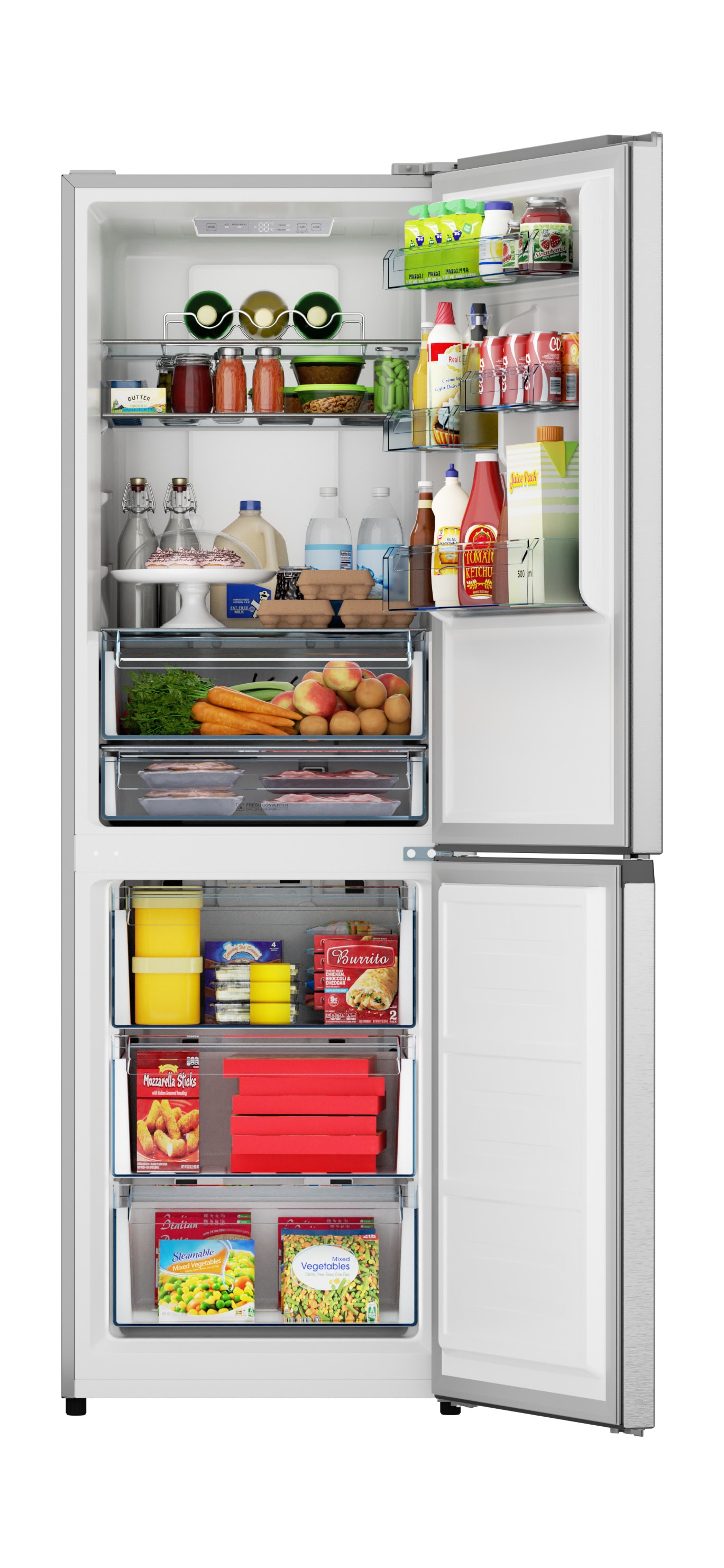 Refrigerador de fondo congelador estándar de acero inoxidable de 11.5 pies cúbicos con certificación ENERGY STAR