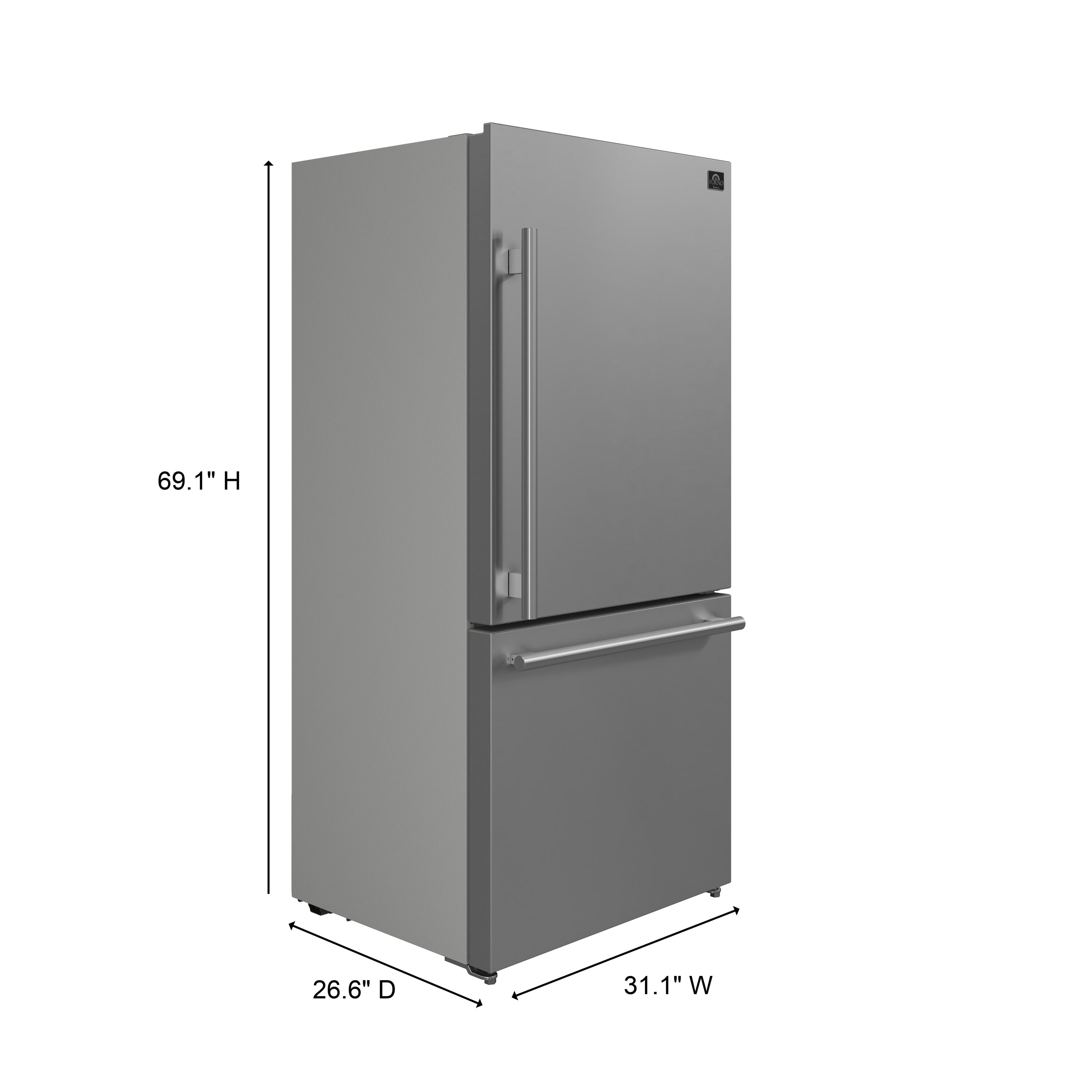 Refrigerador Stainless Steel con Congelador Inferior de Profundidad al Mostrador de 17.2 Pies Cúbicos FORNO Milano Espresso Certificado ENERGY STAR FFFFD1785-31S