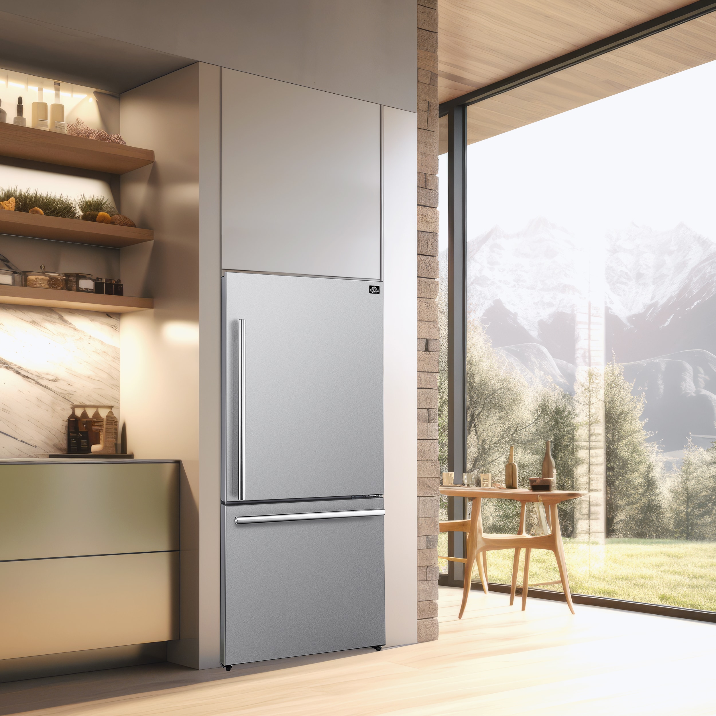 Refrigerador Stainless Steel con Congelador Inferior de Profundidad al Mostrador de 17.2 Pies Cúbicos FORNO Milano Espresso Certificado ENERGY STAR FFFFD1785-31S