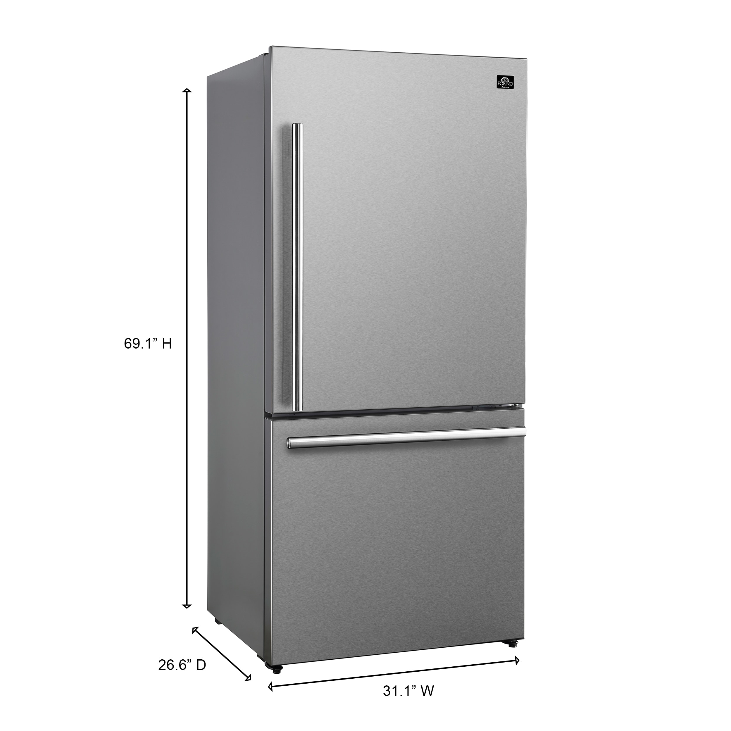 Refrigerador Stainless Steel con Congelador Inferior de Profundidad al Mostrador de 17.2 Pies Cúbicos FORNO Milano Espresso Certificado ENERGY STAR FFFFD1785-31S