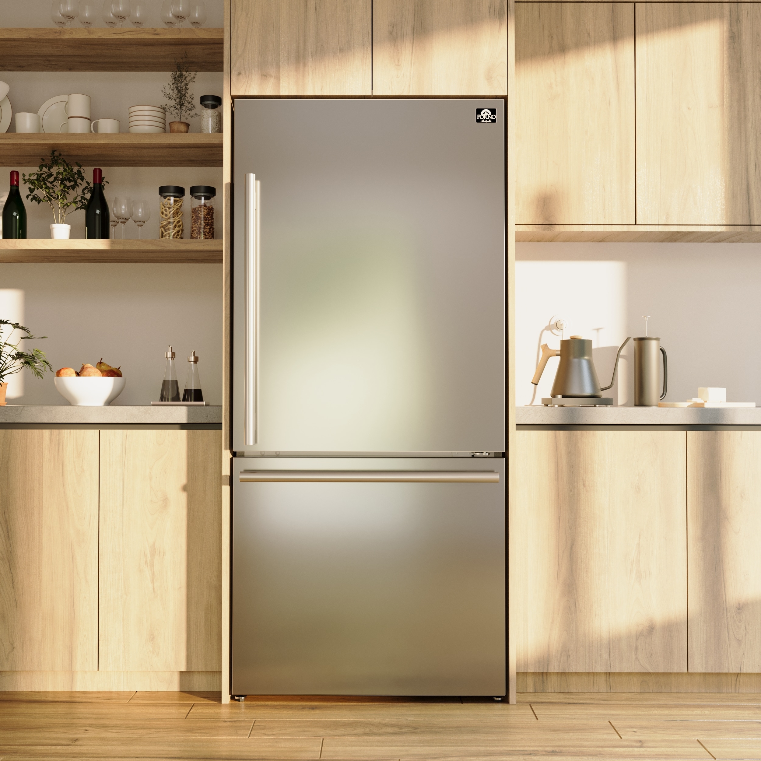 Refrigerador Stainless Steel con Congelador Inferior de Profundidad al Mostrador de 17.2 Pies Cúbicos FORNO Milano Espresso Certificado ENERGY STAR FFFFD1785-31S