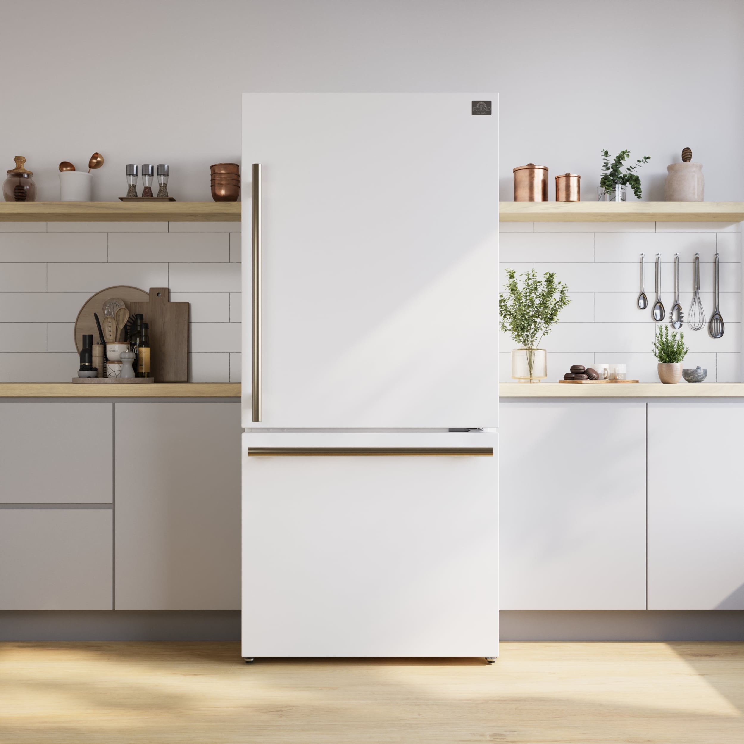 Refrigerador con congelador inferior de profundidad de mostrador de 17.2 pies cúbicos en color blanco, certificado ENERGY STAR