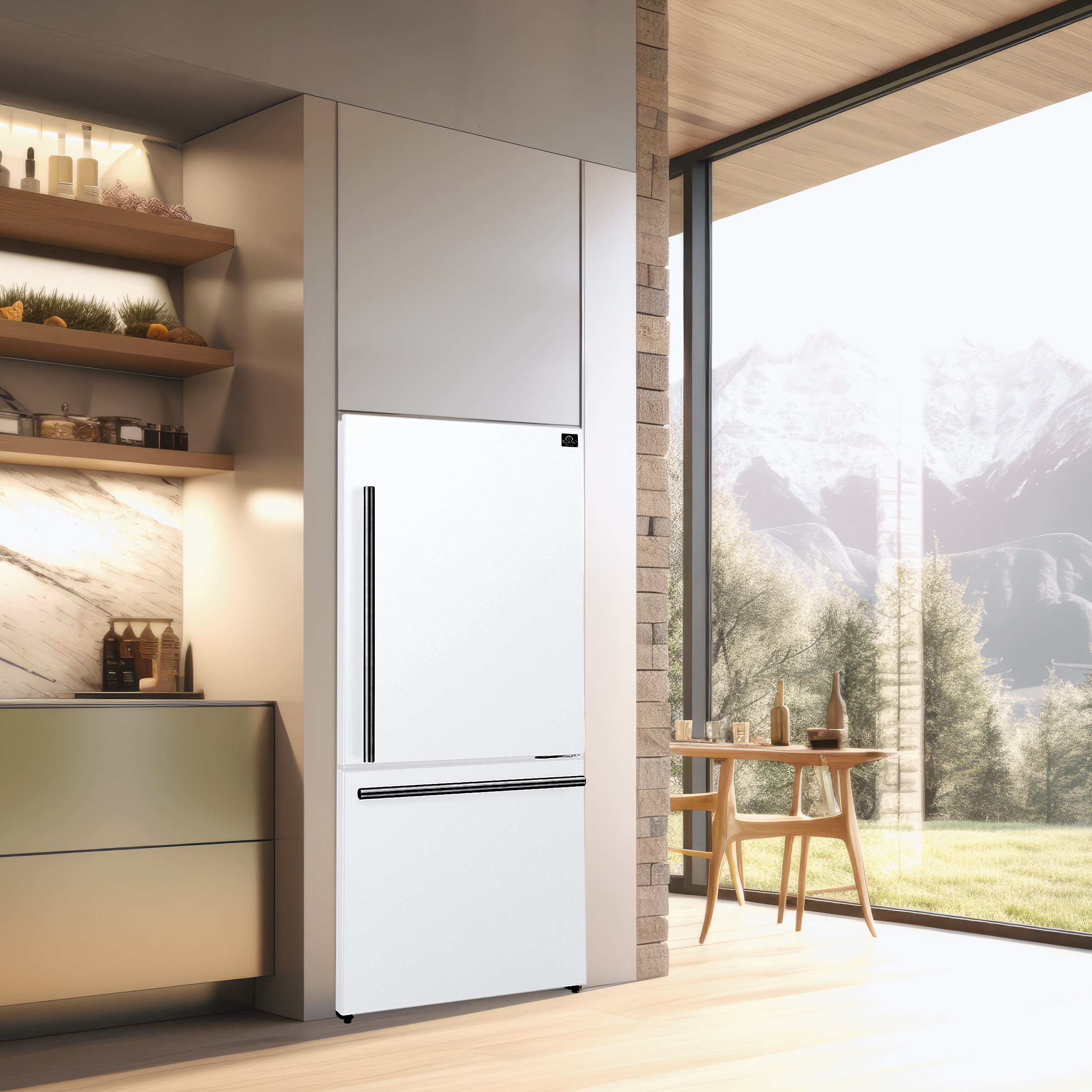Refrigerador con congelador inferior de profundidad de mostrador de 17.2 pies cúbicos en color blanco, certificado ENERGY STAR