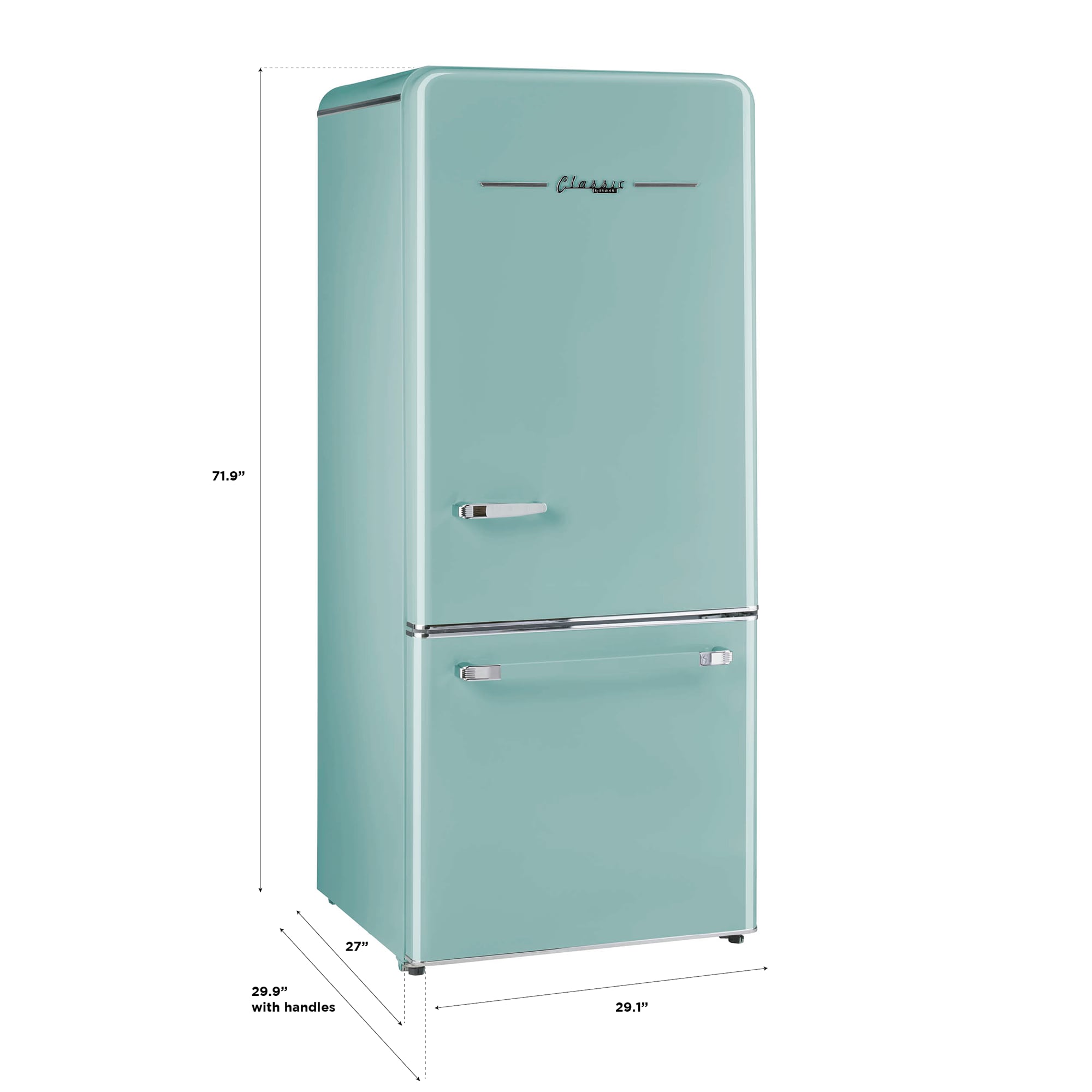 Refrigerador Retro Clásico ÚNICO de 17.7 pies cúbicos de Profundidad de Mostrador con Congelador Inferior y Fabricador de Hielo (Turquesa Bruma Oceánica) Certificado ENERGY STAR UGP-510L T AC