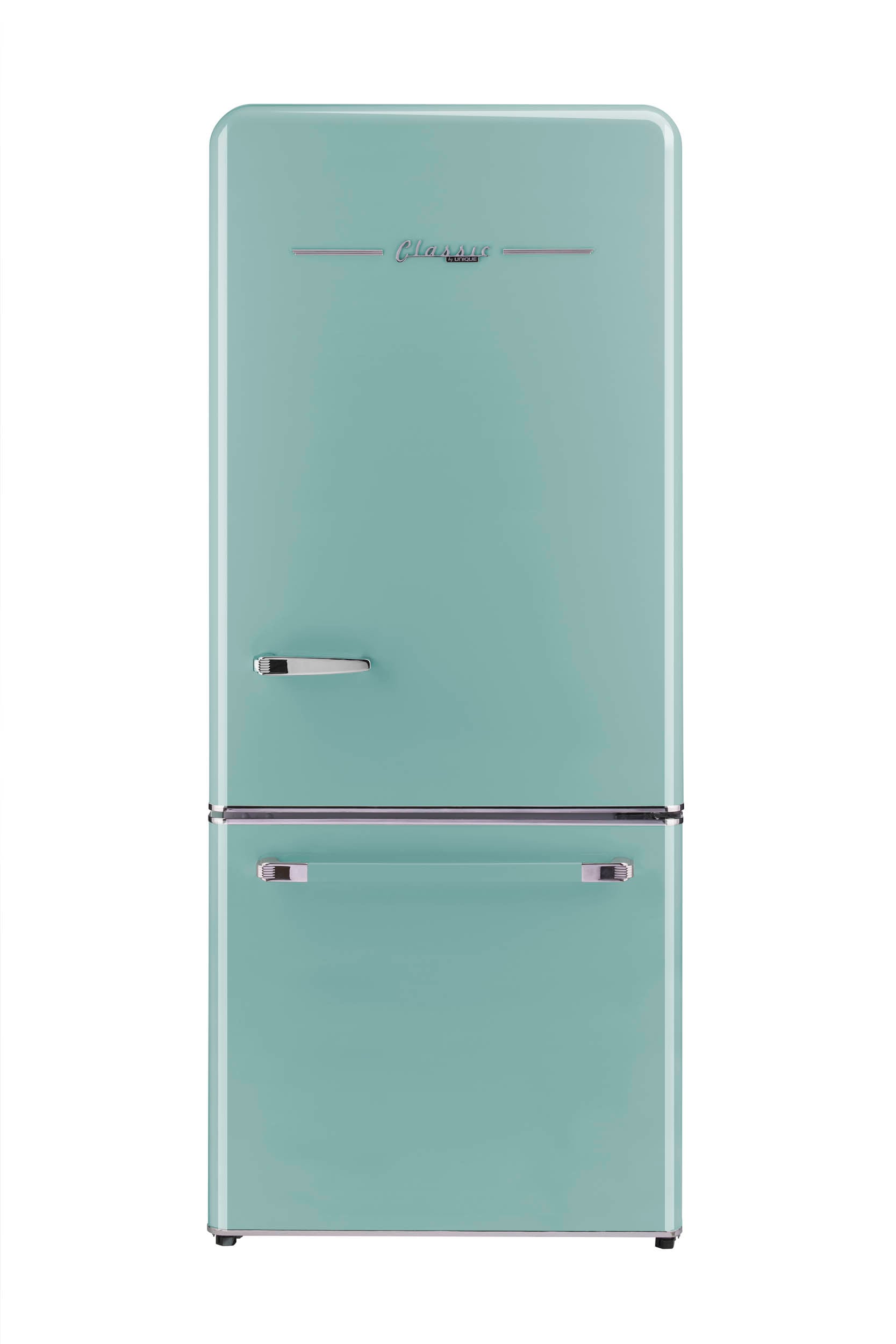 Refrigerador Retro Clásico ÚNICO de 17.7 pies cúbicos de Profundidad de Mostrador con Congelador Inferior y Fabricador de Hielo (Turquesa Bruma Oceánica) Certificado ENERGY STAR UGP-510L T AC