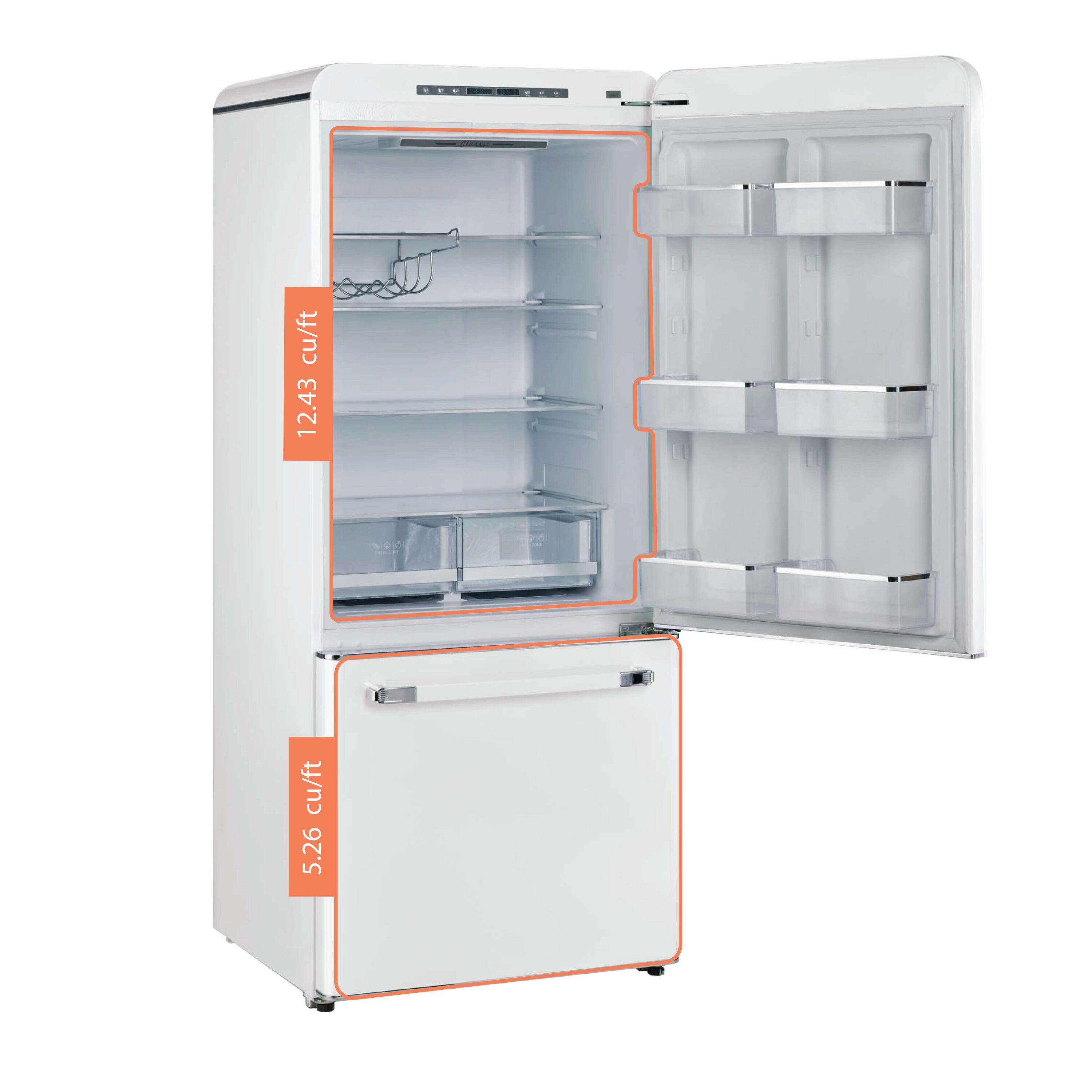 Refrigerador Retro Clásico ÚNICO de 17.7 Pies Cúbicos con Congelador Inferior y Hacedor de Hielo (Blanco Malvavisco) Certificado ENERGY STAR UGP-510L W AC
