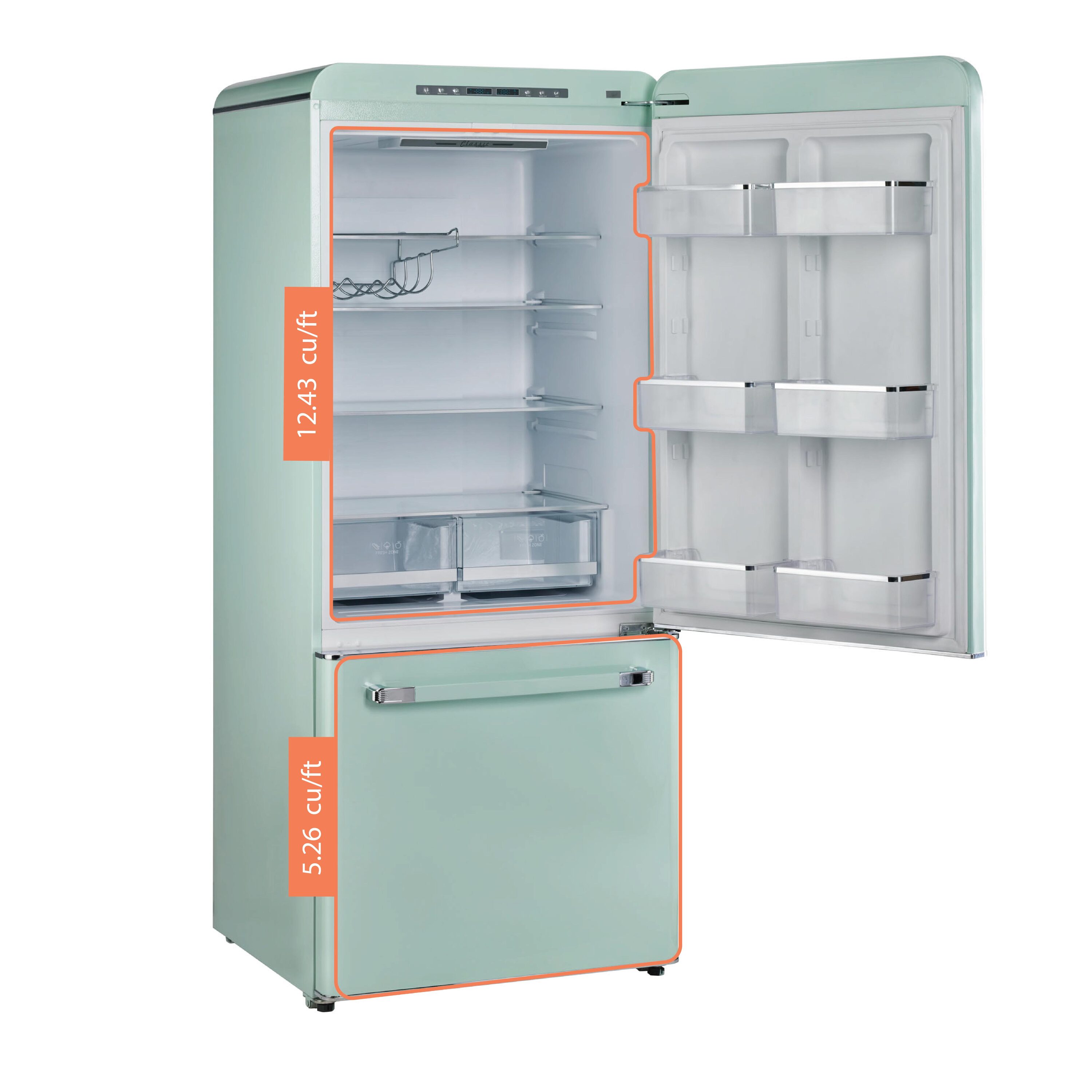Refrigerador ÚNICO clásico retro de 17.7 pies cúbicos con congelador inferior de profundidad de mostrador y fabricador de hielo (Verde Menta Verano) Certificado ENERGY STAR UGP-510L LG AC