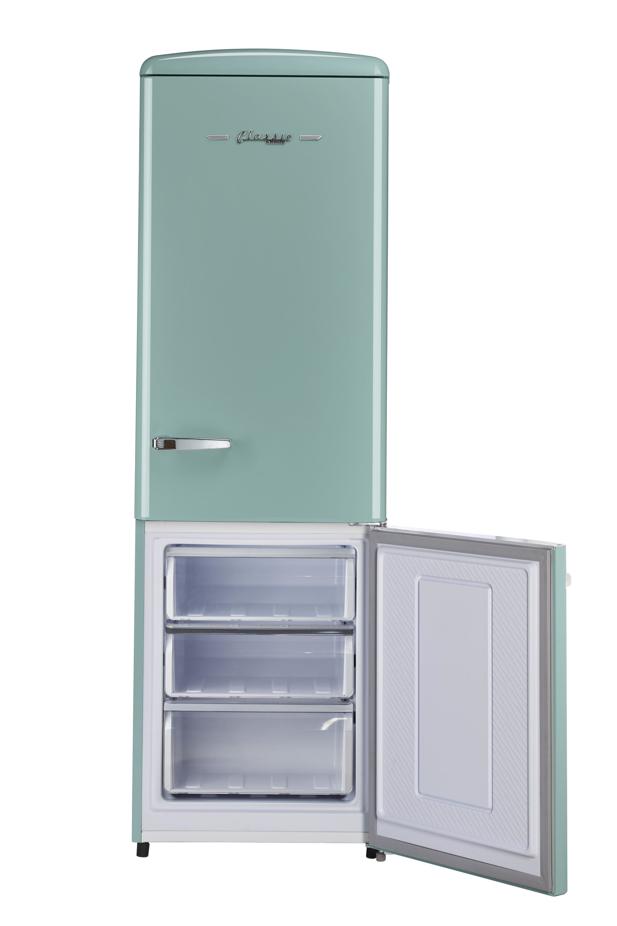 Refrigerador único de estilo clásico retro con congelador inferior de 11.7 pies cúbicos de profundidad de mostrador en color Ocean Mist Turquesa, certificado ENERGY STAR UGP-330L T AC.