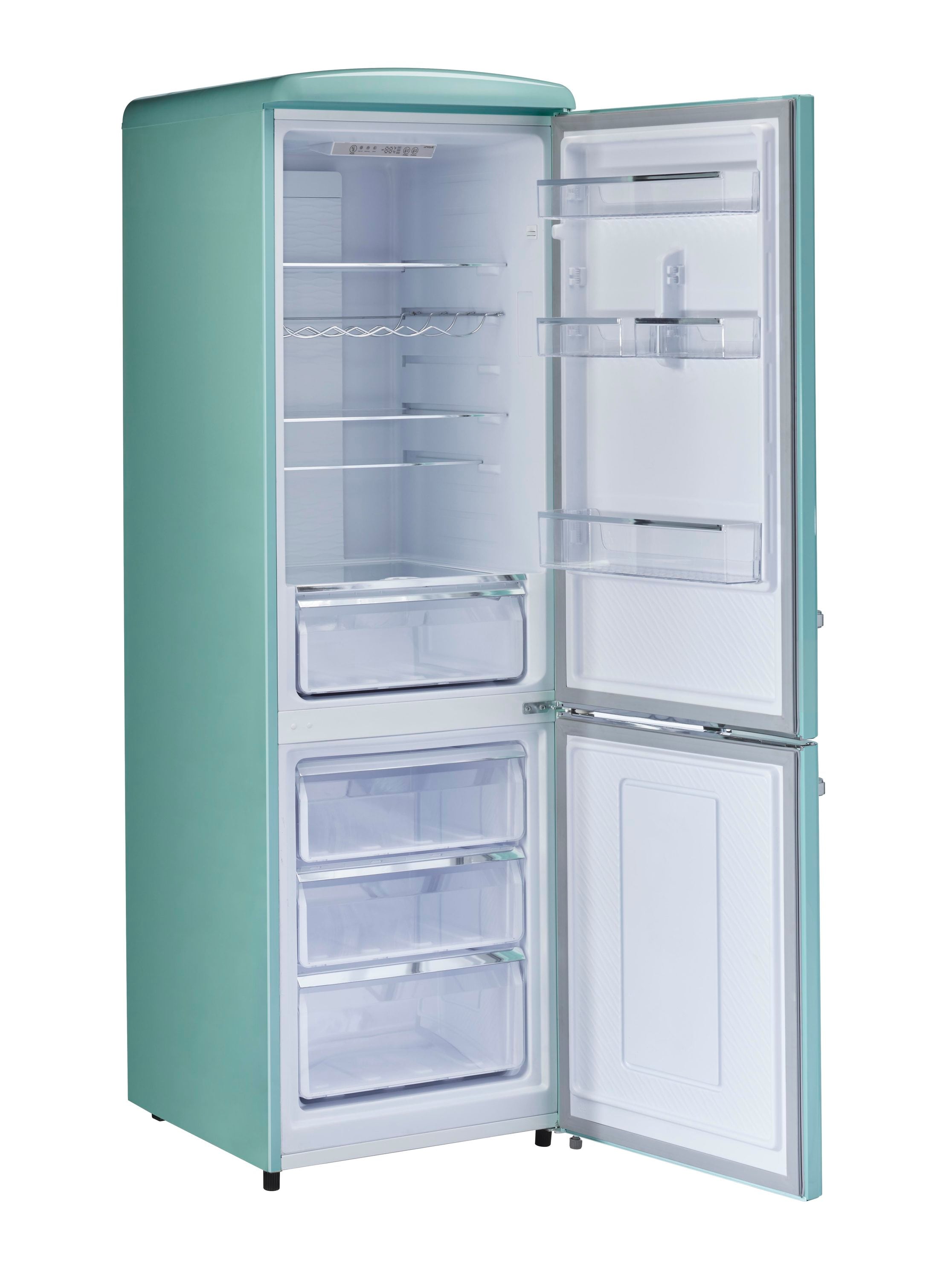 Refrigerador único de estilo clásico retro con congelador inferior de 11.7 pies cúbicos de profundidad de mostrador en color Ocean Mist Turquesa, certificado ENERGY STAR UGP-330L T AC.