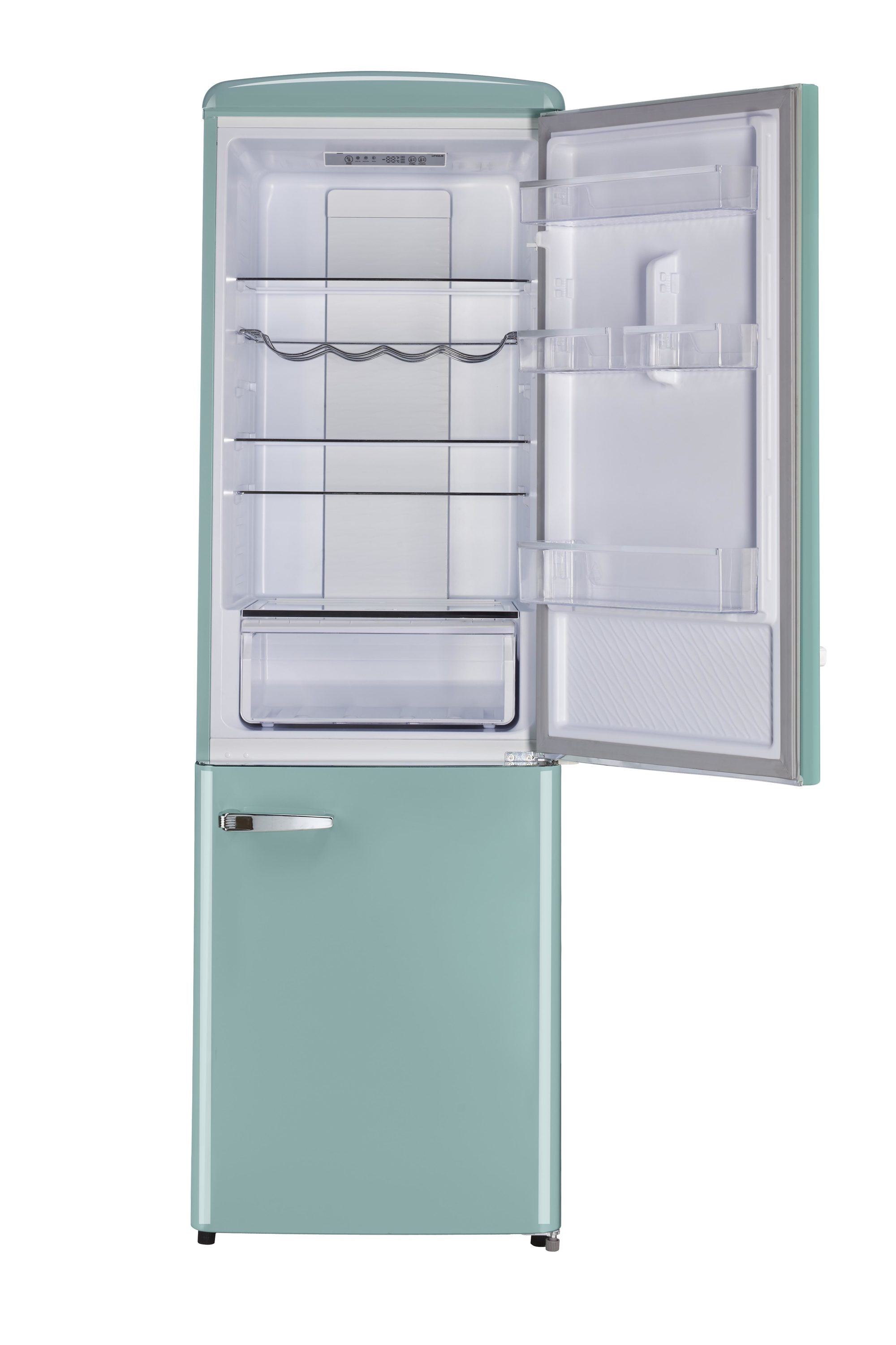 Refrigerador único de estilo clásico retro con congelador inferior de 11.7 pies cúbicos de profundidad de mostrador en color Ocean Mist Turquesa, certificado ENERGY STAR UGP-330L T AC.