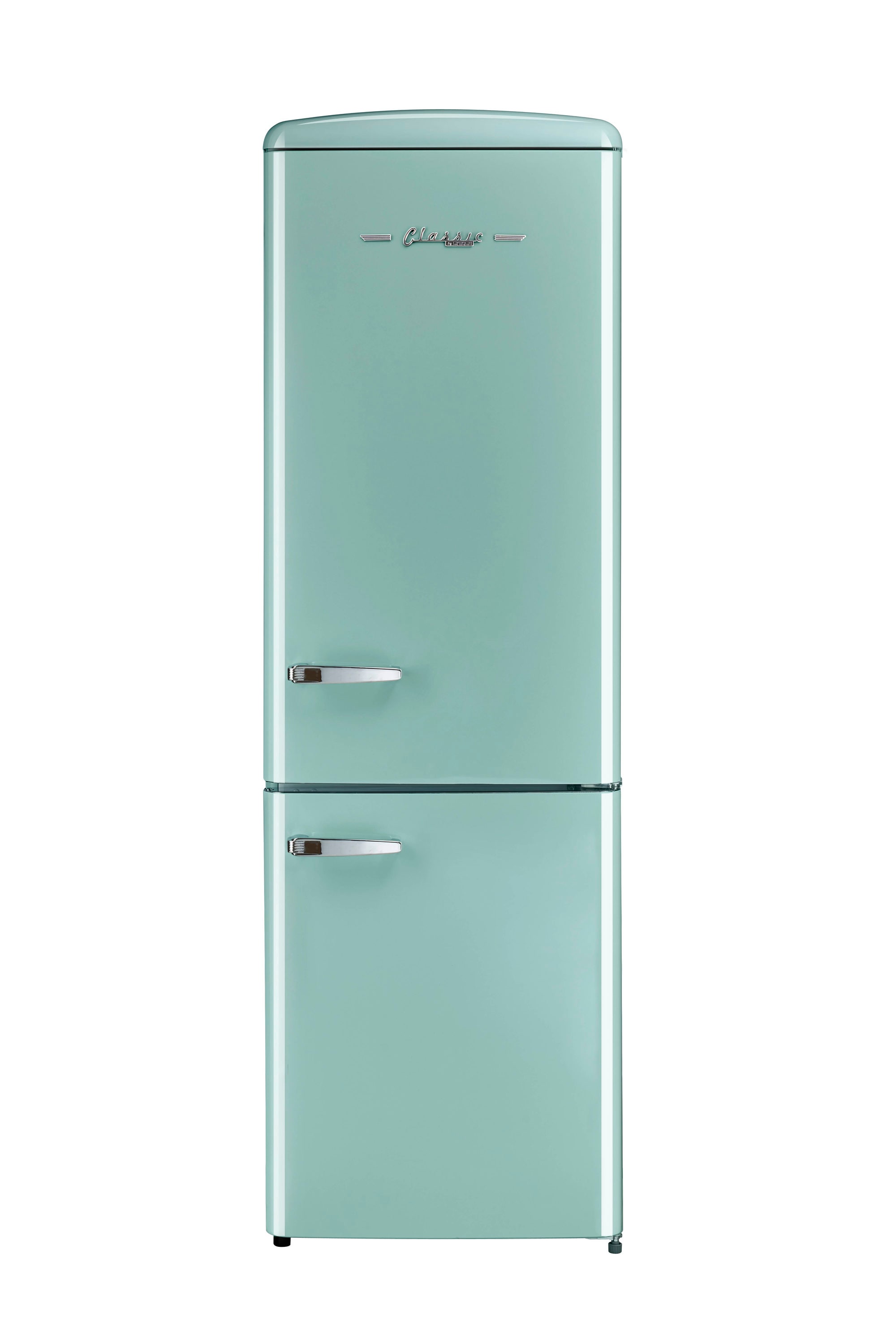 Refrigerador único de estilo clásico retro con congelador inferior de 11.7 pies cúbicos de profundidad de mostrador en color Ocean Mist Turquesa, certificado ENERGY STAR UGP-330L T AC.