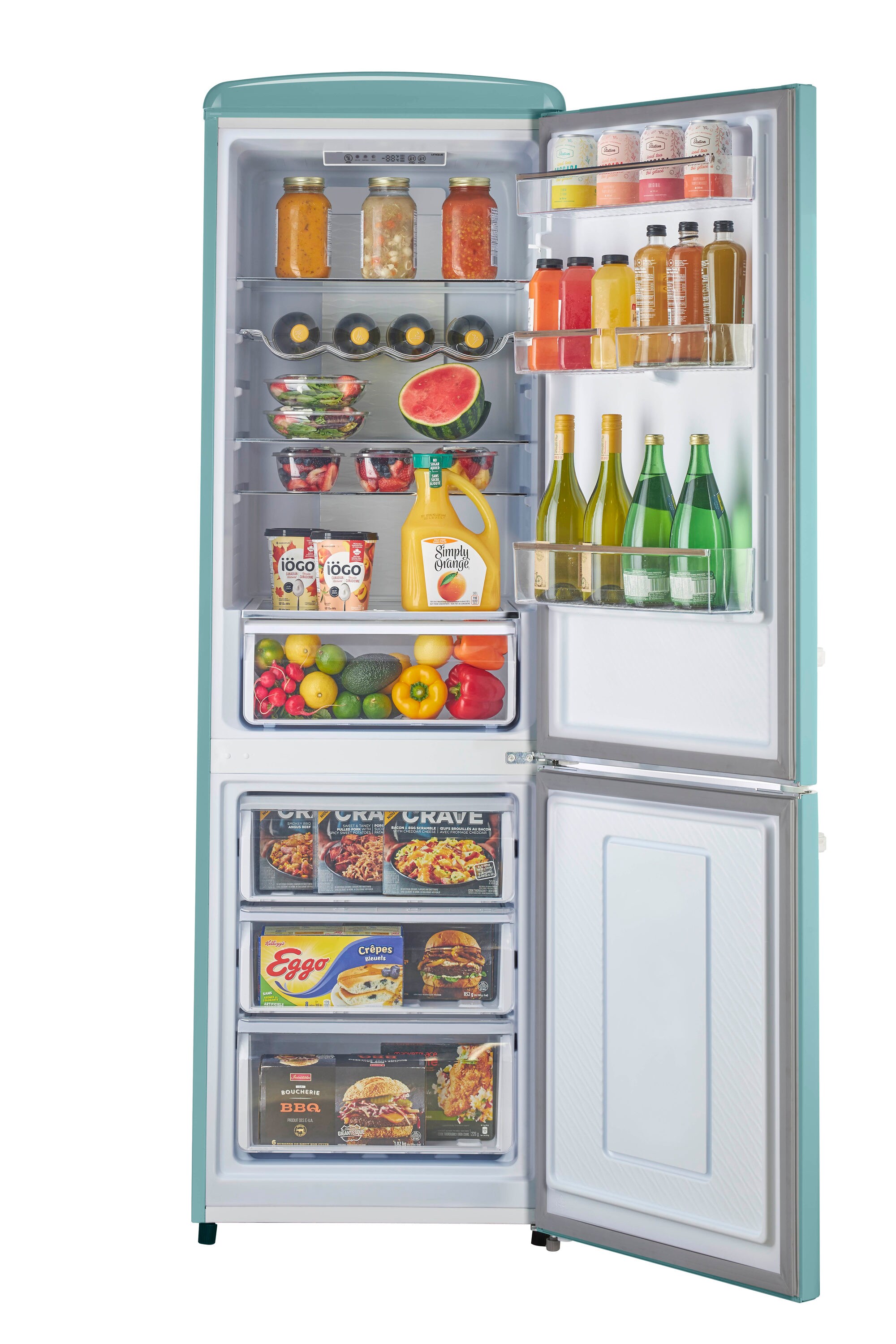 Refrigerador único de estilo clásico retro con congelador inferior de 11.7 pies cúbicos de profundidad de mostrador en color Ocean Mist Turquesa, certificado ENERGY STAR UGP-330L T AC.