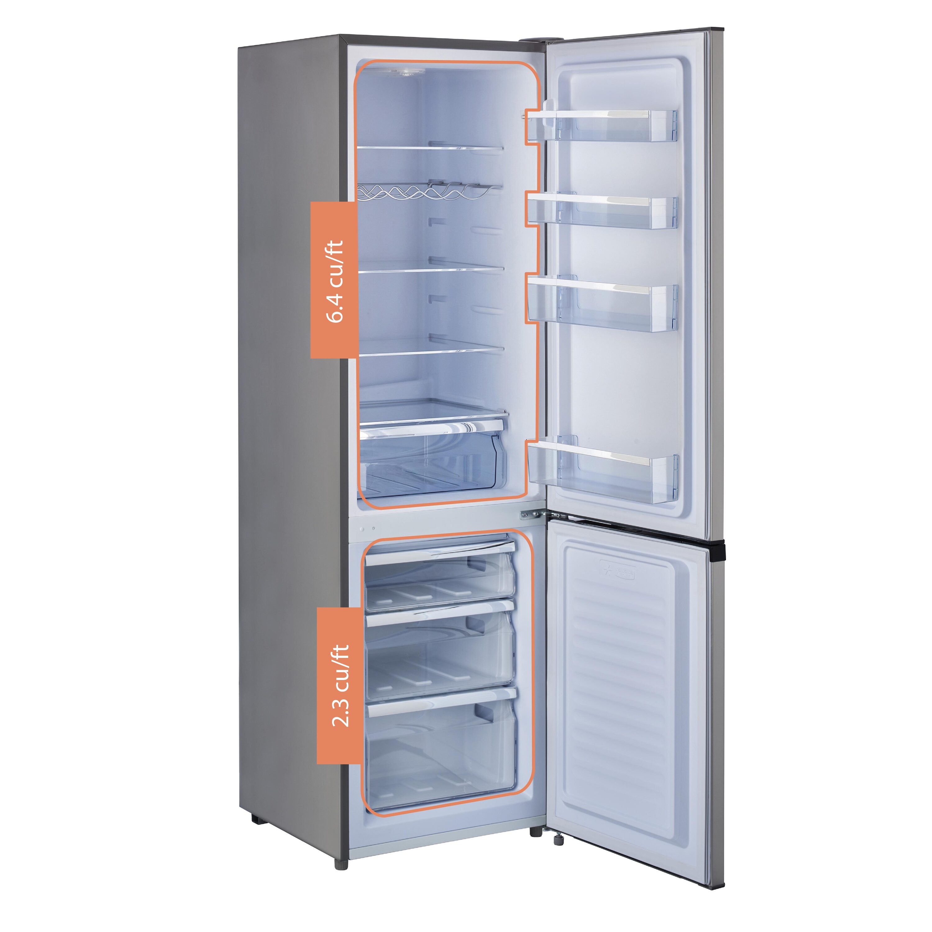 Refrigerador de Acero Inoxidable con Congelador Inferior de Profundidad al Mostrador de 8.7 Pies Cúbicos de Prestigio Único - Certificado ENERGY STAR