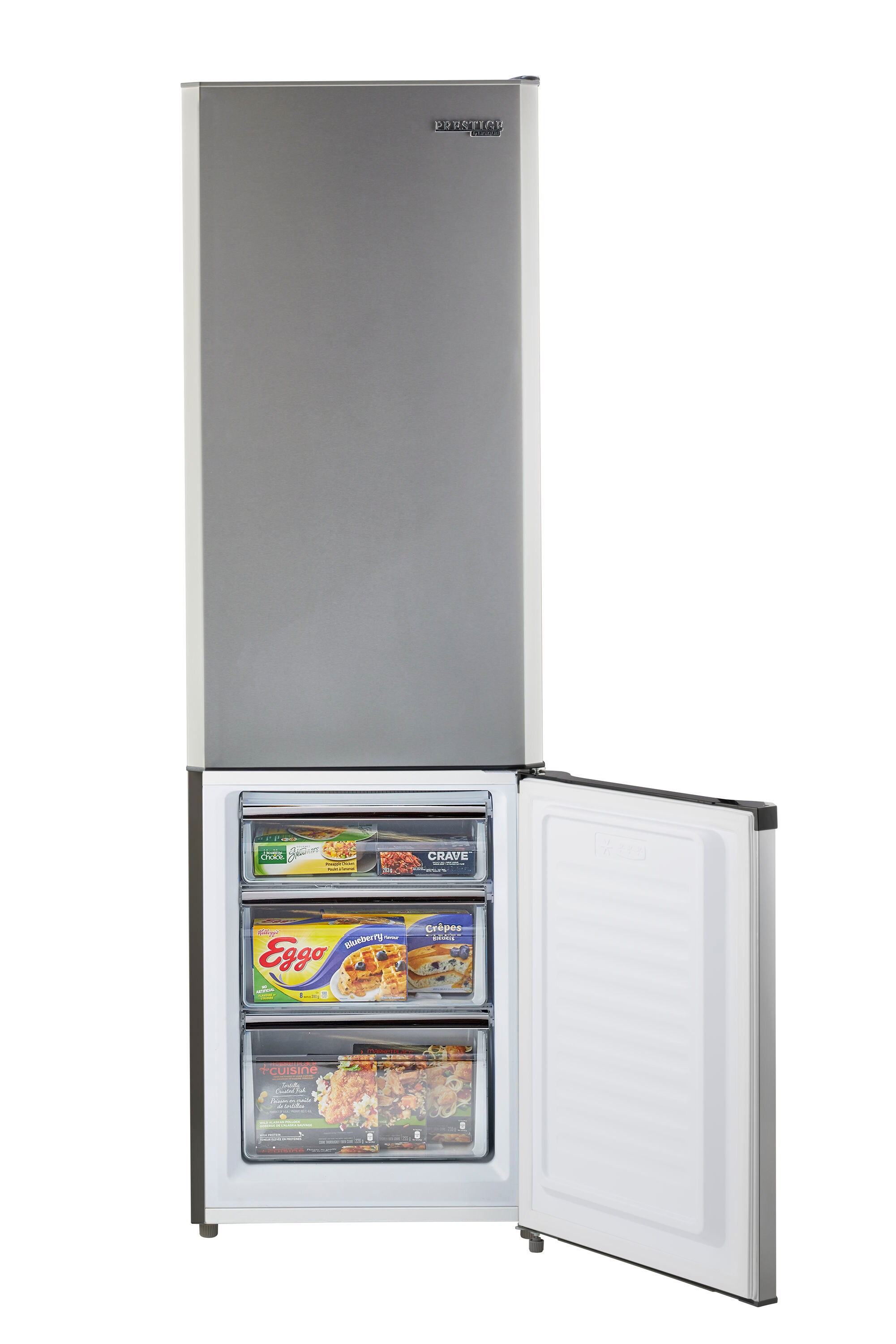 Refrigerador de Acero Inoxidable con Congelador Inferior de Profundidad al Mostrador de 8.7 Pies Cúbicos de Prestigio Único - Certificado ENERGY STAR
