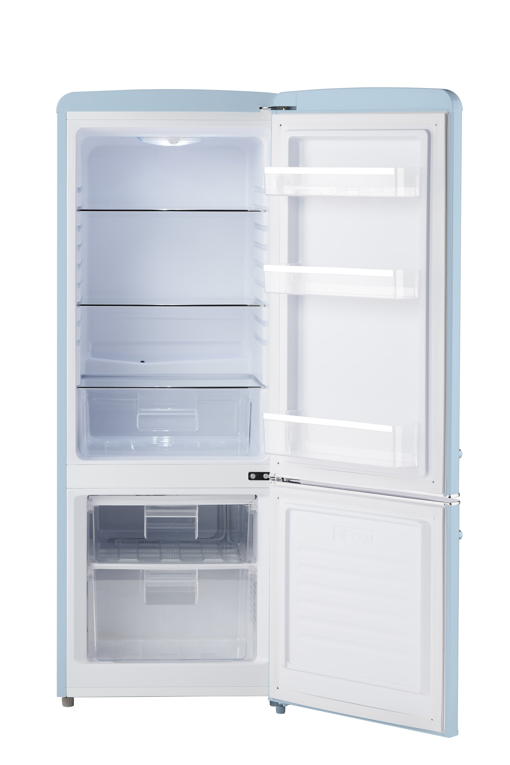 Refrigerador Retro FF1 de 7 pies cúbicos con congelador inferior de profundidad estándar en color azul claro con certificación ENERGY STAR