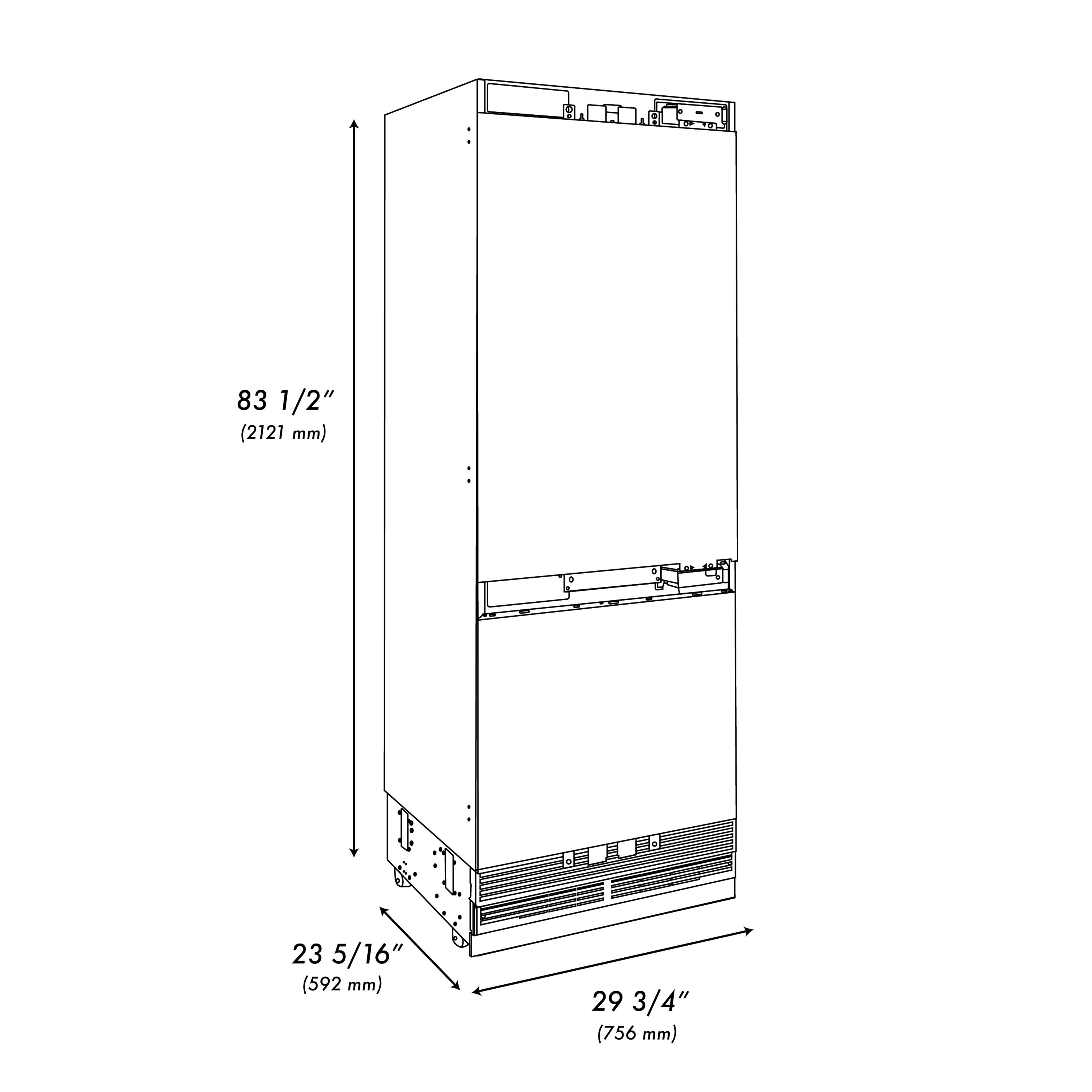 Refrigerador empotrado de fondo libre con fabricador de hielo de 16.1 pies cúbicos de ZLINE KITCHEN & BATH (listo para panel) Certificado ENERGY STAR RBIVZ-30-MB.