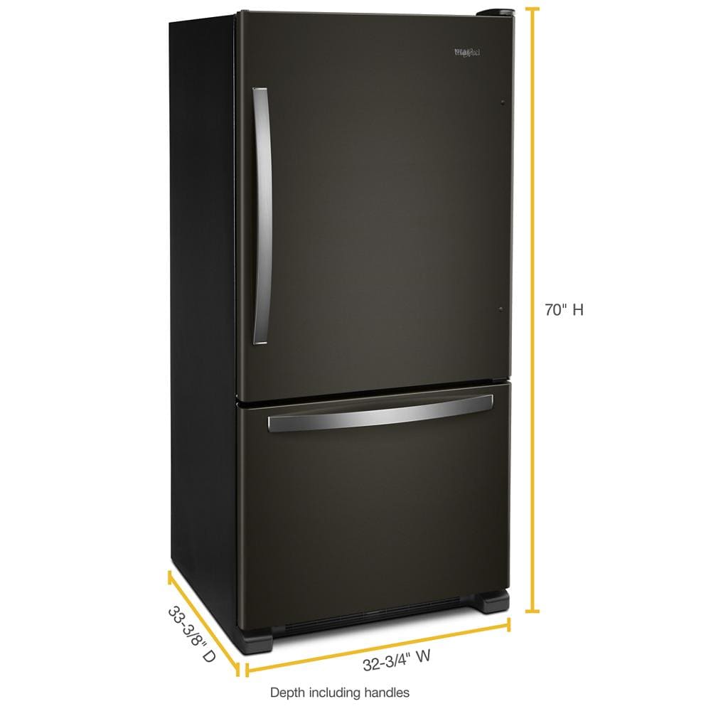 Refrigerador de fondo congelador estándar de 22.1 pies cúbicos de Whirlpool con fabricador de hielo (negro inoxidable resistente a huellas) certificado ENERGY STAR WRB322DMHV