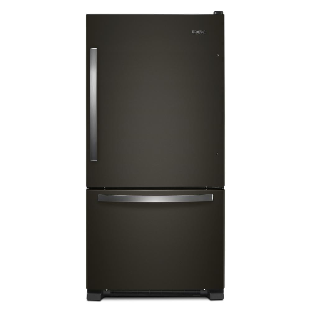 Refrigerador de fondo congelador estándar de 22.1 pies cúbicos de Whirlpool con fabricador de hielo (negro inoxidable resistente a huellas) certificado ENERGY STAR WRB322DMHV