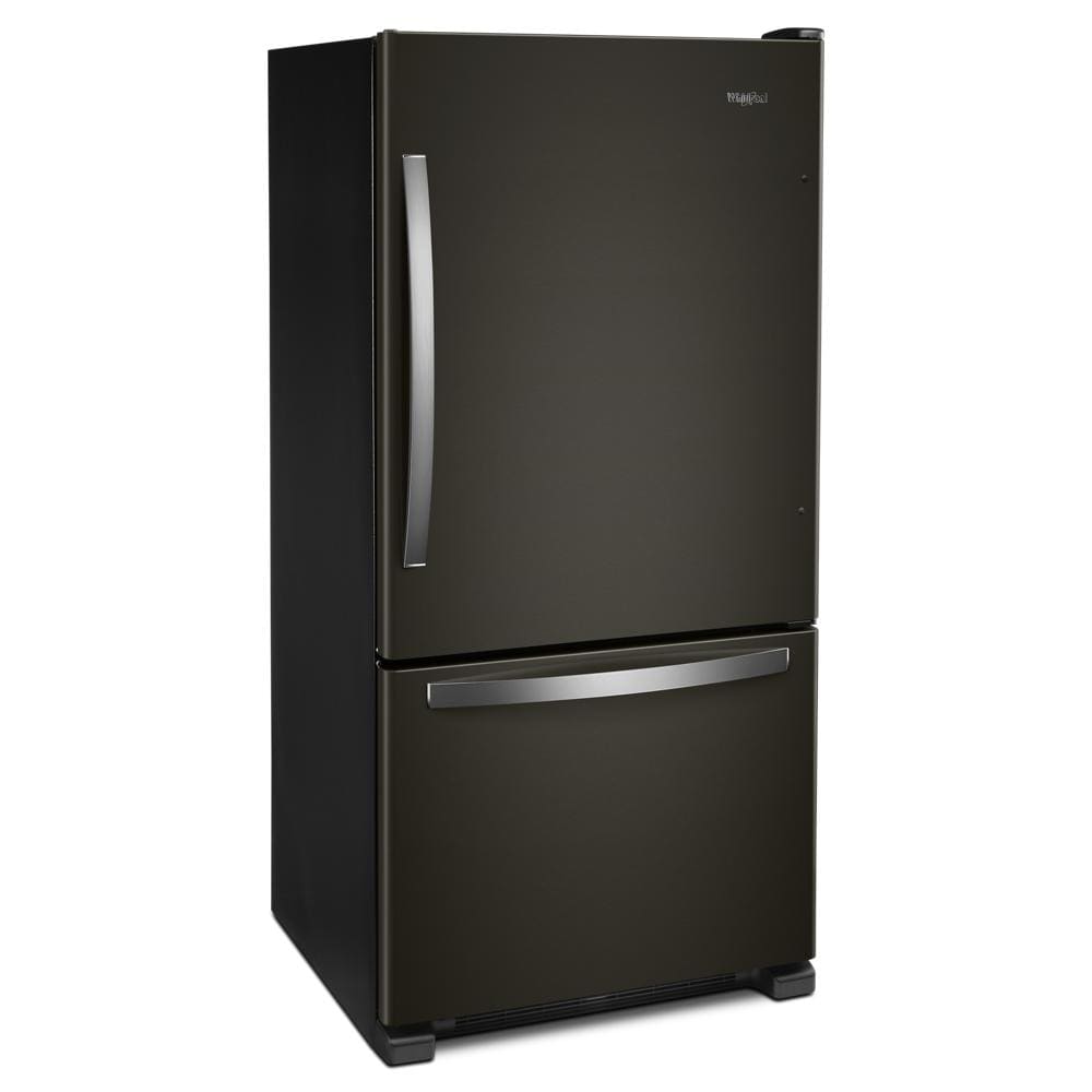 Refrigerador de fondo congelador estándar de 22.1 pies cúbicos de Whirlpool con fabricador de hielo (negro inoxidable resistente a huellas) certificado ENERGY STAR WRB322DMHV