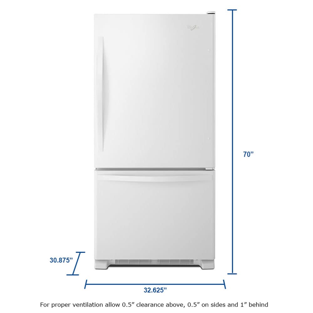 Refrigerador de fondo congelador estándar Whirlpool de 22.07 pies cúbicos con fabricador de hielo (Blanco) Certificado ENERGY STAR WRB322DMBW