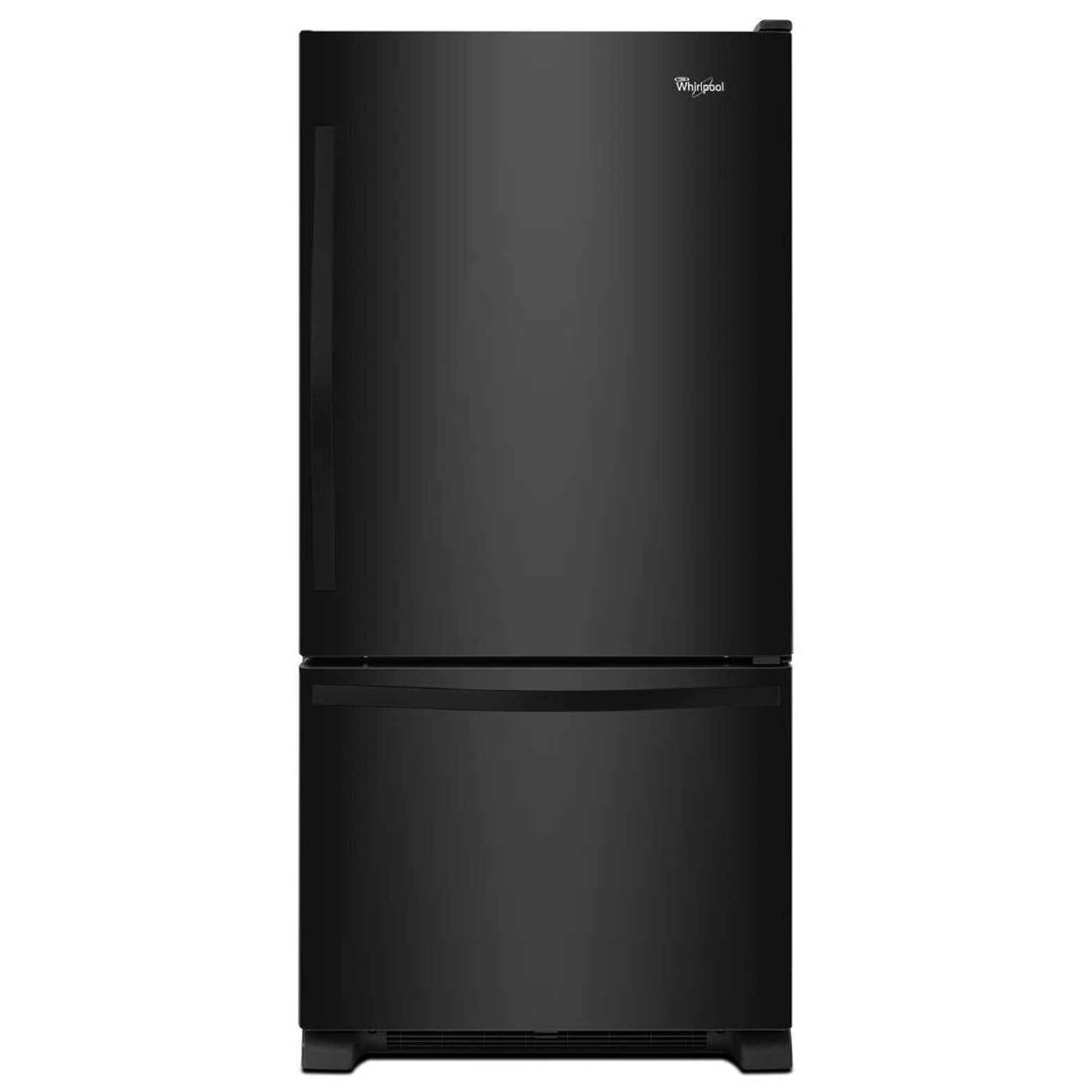 Refrigerador con congelador en la parte inferior y fabricador de hielo de 22.07 pies cúbicos de profundidad estándar en color negro con certificación ENERGY STAR.