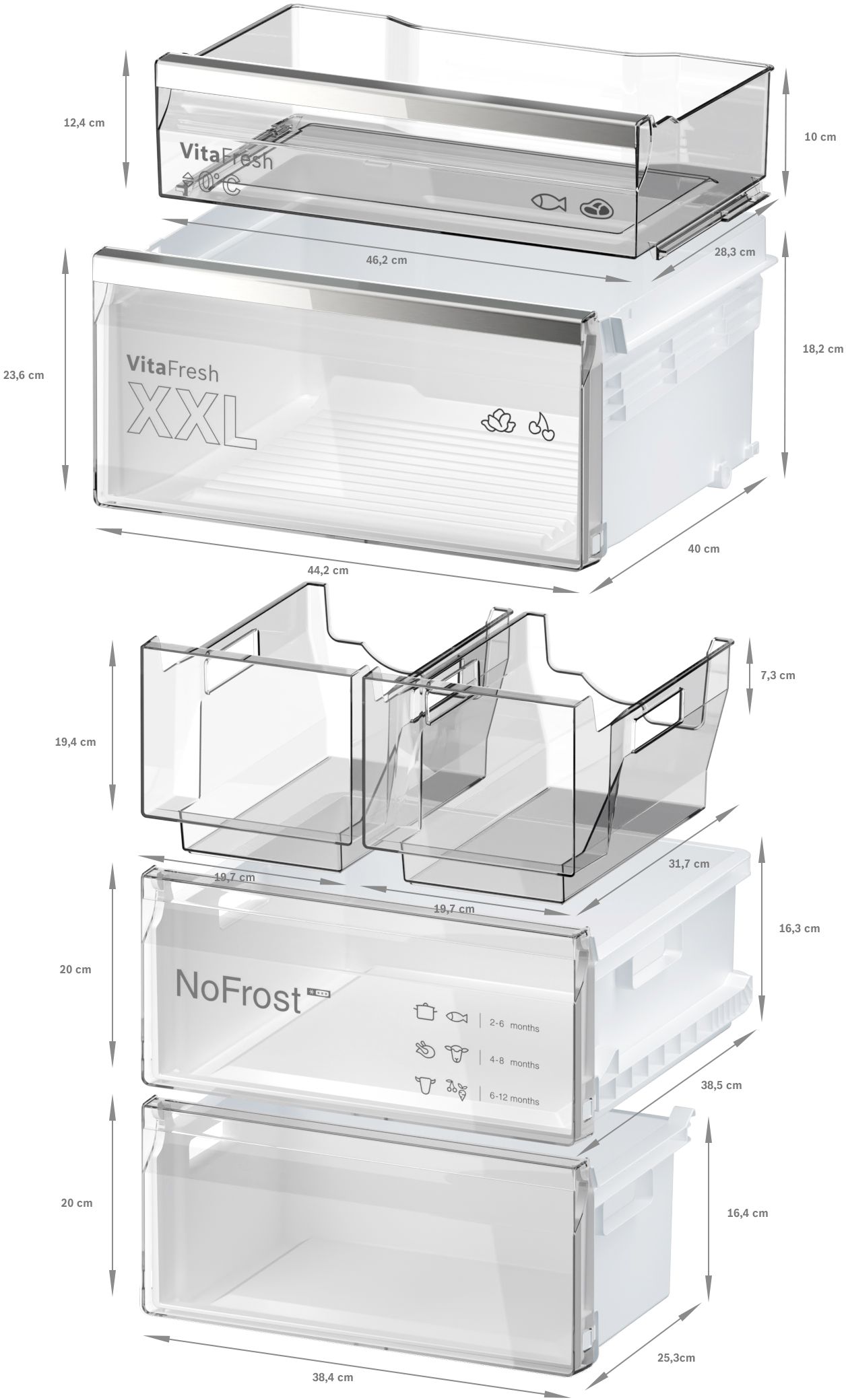 Refrigerador empotrado de fondo congelador, fabricante de hielo y certificación ENERGY STAR de la serie 800 de Bosch de acero inoxidable con una capacidad de 12.8 pies cúbicos.
