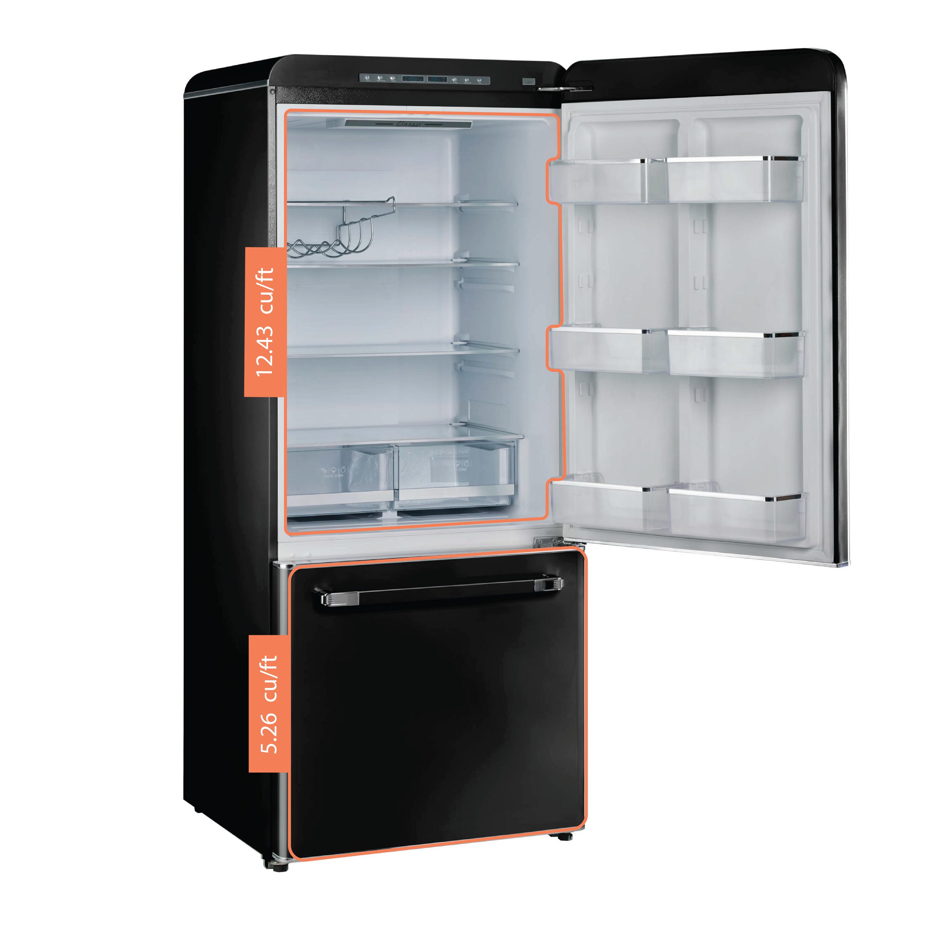 Refrigerador Único Clásico Retro de Profundidad de Mostrador de 17.7 pies cúbicos con Fabricador de Hielo (Negro Medianoche) Certificado ENERGY STAR UGP-510L B AC